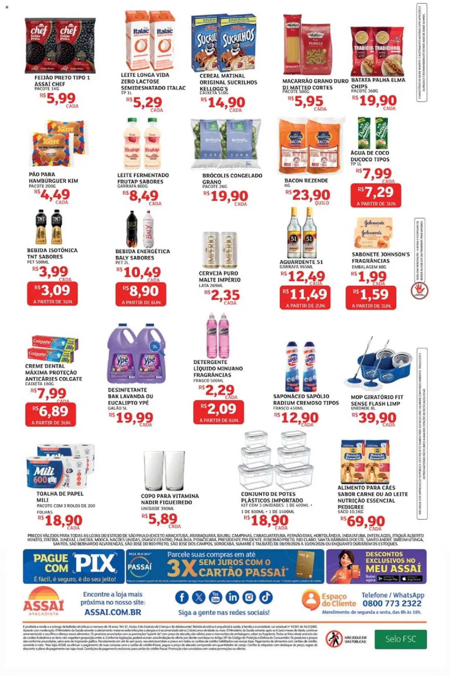 Assaí Atacadista Folheto - válido de 08/09/2026 | Página: 2 | Produtos: Feijão, Água, Sabonete, Telefone