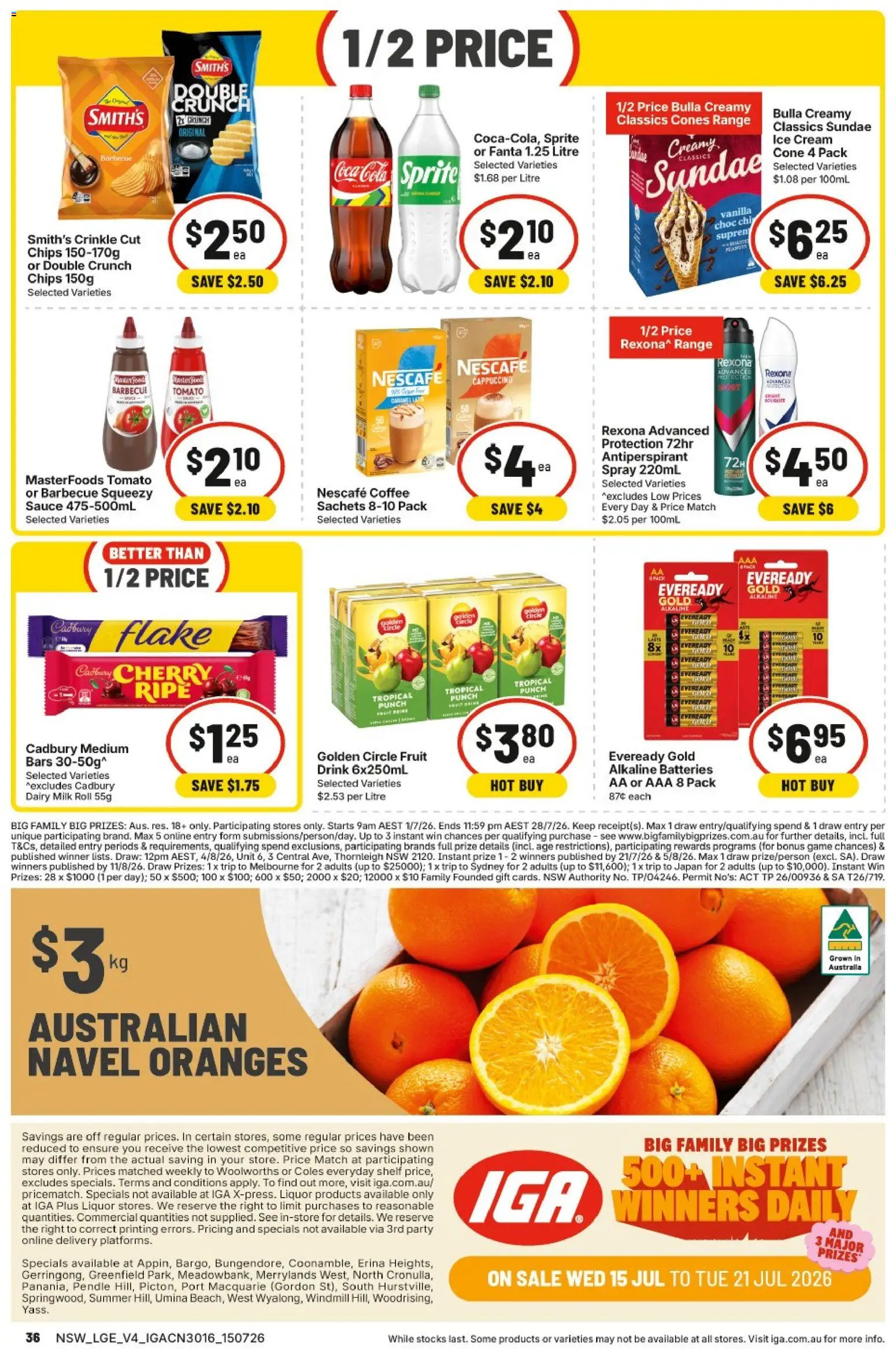IGA catalogue - valid from 15/07/2026 | Page: 2 | Products: Oranges, Coca Cola, Nescafe, Game