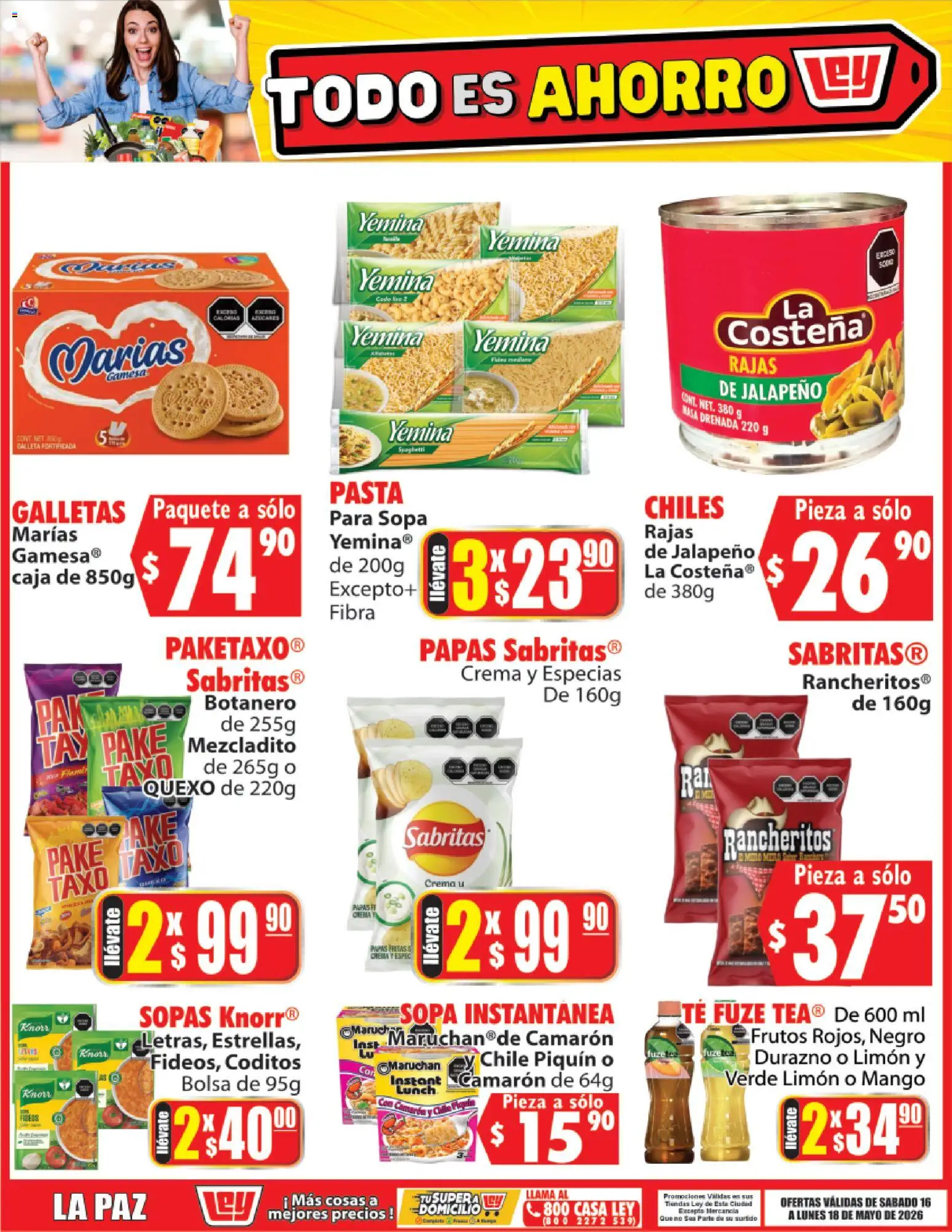 Nuevas ofertas de Casa Ley válidas en toda la República Mexicana desde el 16.05.2026. ¡Encuentra las mejores ofertas en Casa Ley folleto Todo es ahorro! | Página: 4 | Productos: Crema, Bolsa, Papas fritas, Galletas