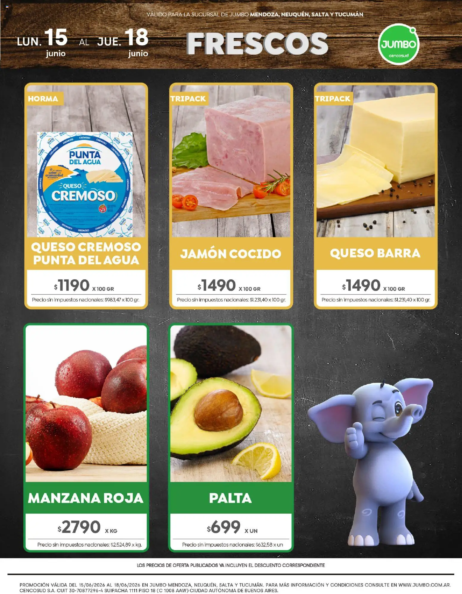 Jumbo - Ofertas | Interior │ válido desde el 15/06/2026 | Página: 1 | Productos: Manzana, Agua, Palta, Queso