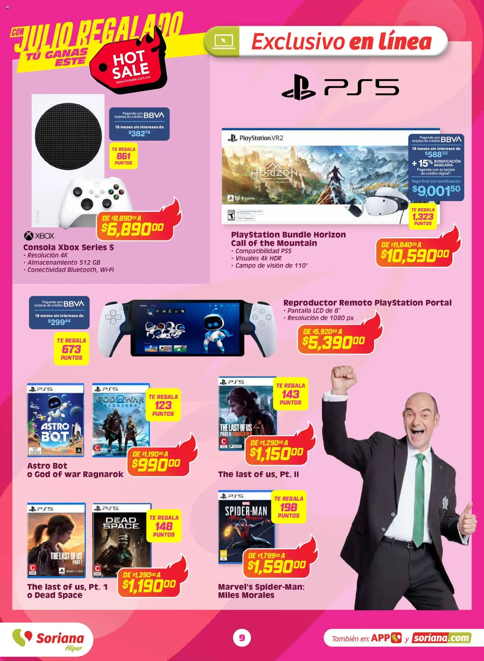 Nuevas ofertas de Soriana válidas en toda la República Mexicana desde el 25.05.2026. ¡Encuentra las mejores ofertas en Soriana Hot Sale Híper Nacional! | Página: 9 | Productos: Reproductor, Playstation, Té, Xbox