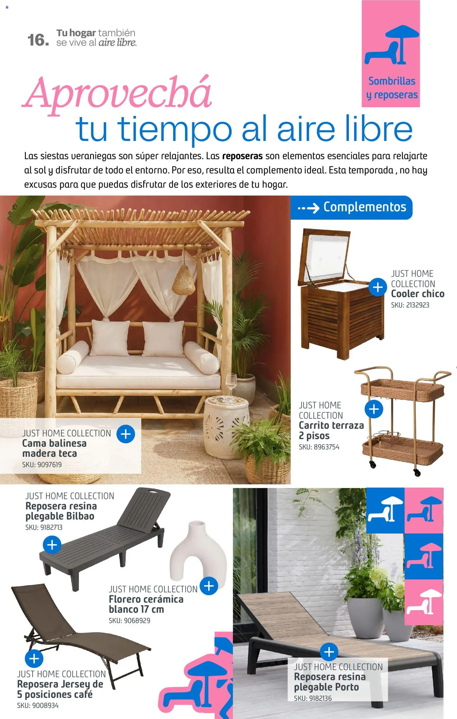 Sodimac - Catálogo Aire Libre │ válido desde el 14/09/2026 | Página: 16 | Productos: Reposera, Cama, Café, Florero