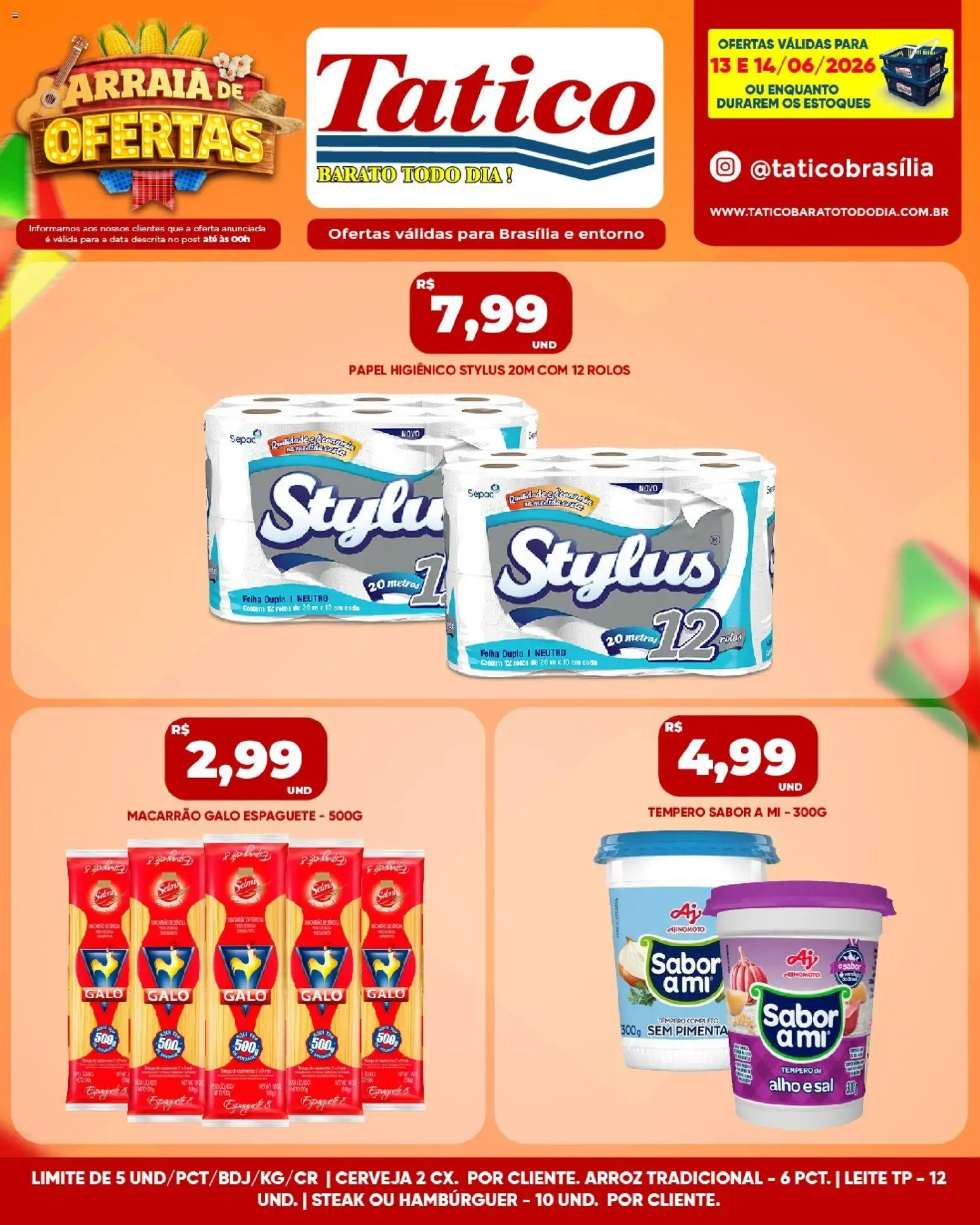 Tatico Folheto - válido de 13.06.2026 | Página: 14 | Produtos: Espaguete, Cerveja, Hambúrguer, Papel higiênico