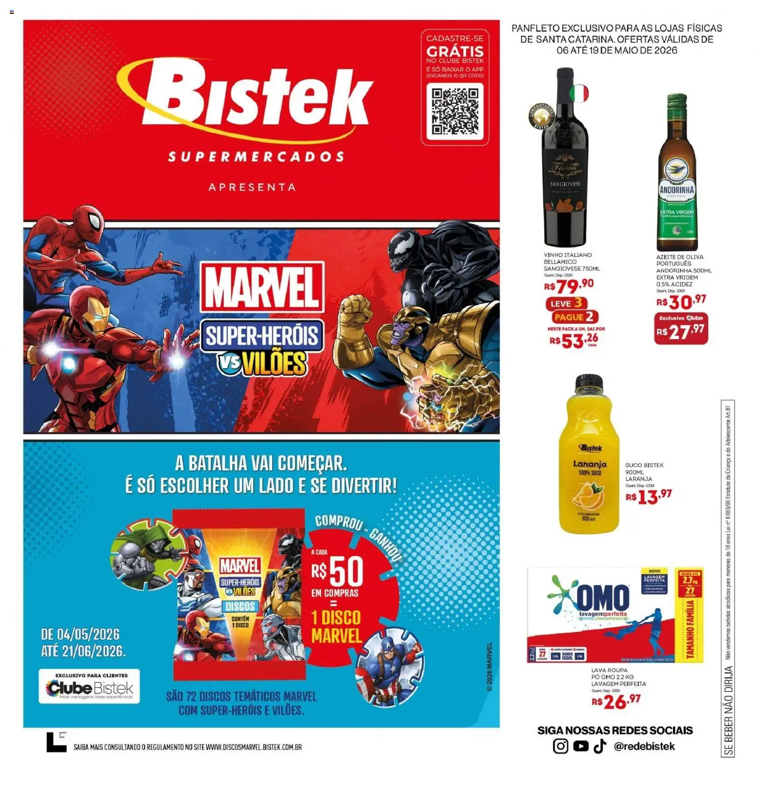 Bistek Supermercados Folheto - válido de 06.05.2026 | Página: 1 | Produtos: Pó, Vinho, Azeite, Disco