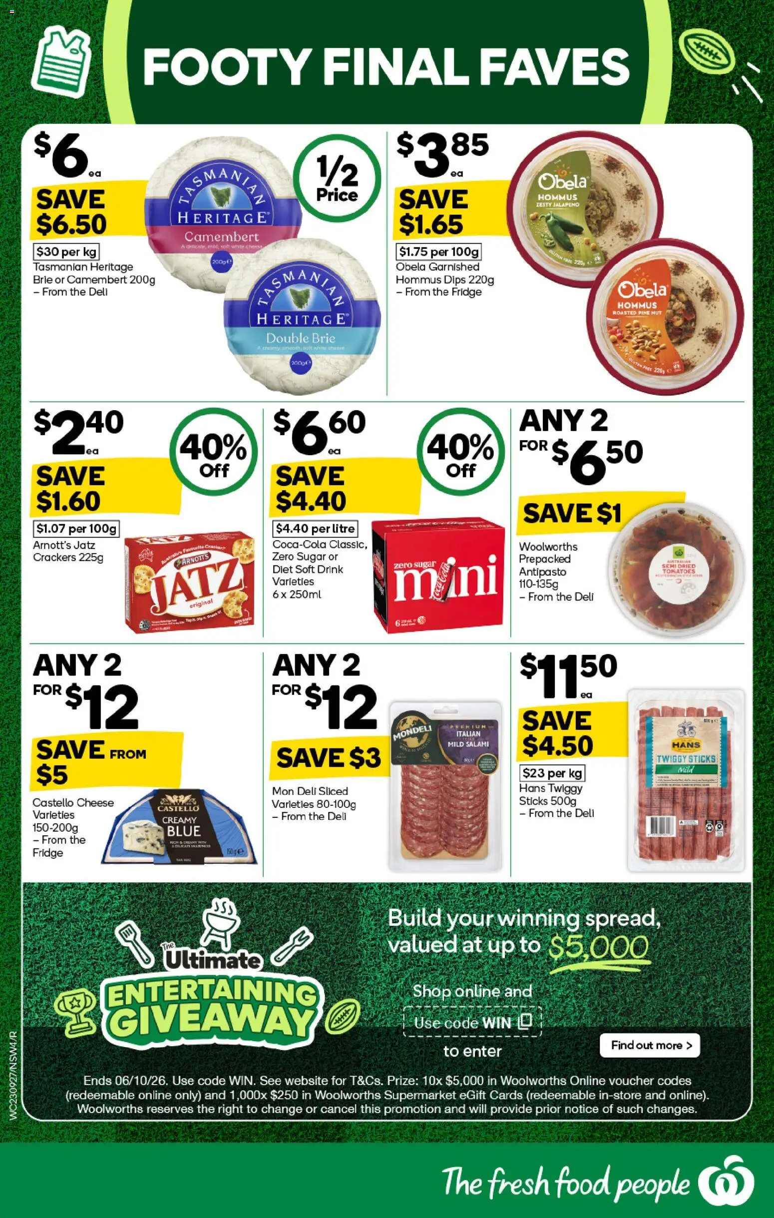 Woolworths catalogue - valid from 23/09/2026 | Page: 4 | Products: Crackers, Camembert, White cheese, Dried tomatoes