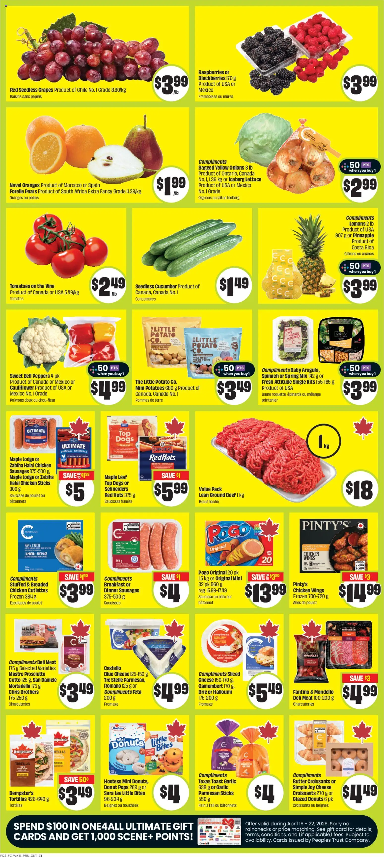 FreshCo flyer valid from 16.04.2026 | Page: 5 | Products: Beef, Chicken wings, Cheese, Tomatoes