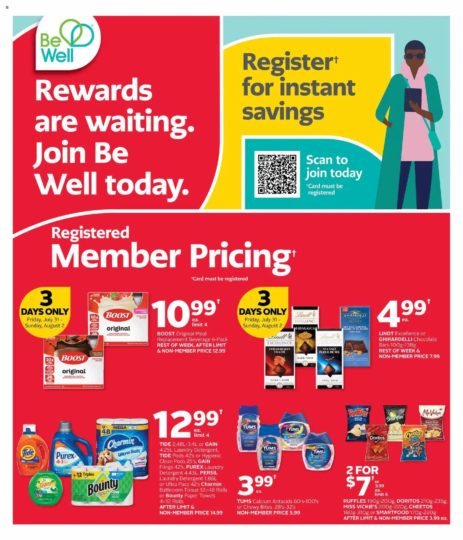 Rexall flyer valid from Jul 31, 2026 | Page: 2 | Products: Lindt, Towels, Detergent, Salt