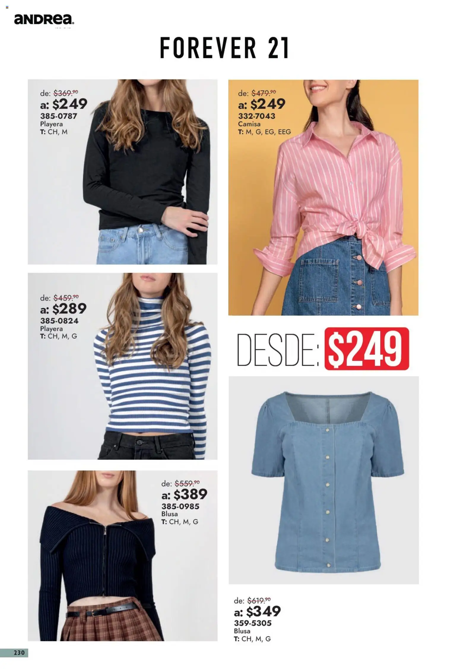 Nuevas ofertas de Andrea válidas en toda la República Mexicana desde el 13/09/2026. ¡Encuentra las mejores ofertas en Andrea catálogo Outlet! | Página: 230 | Productos: Blusa, Camisa, Playera