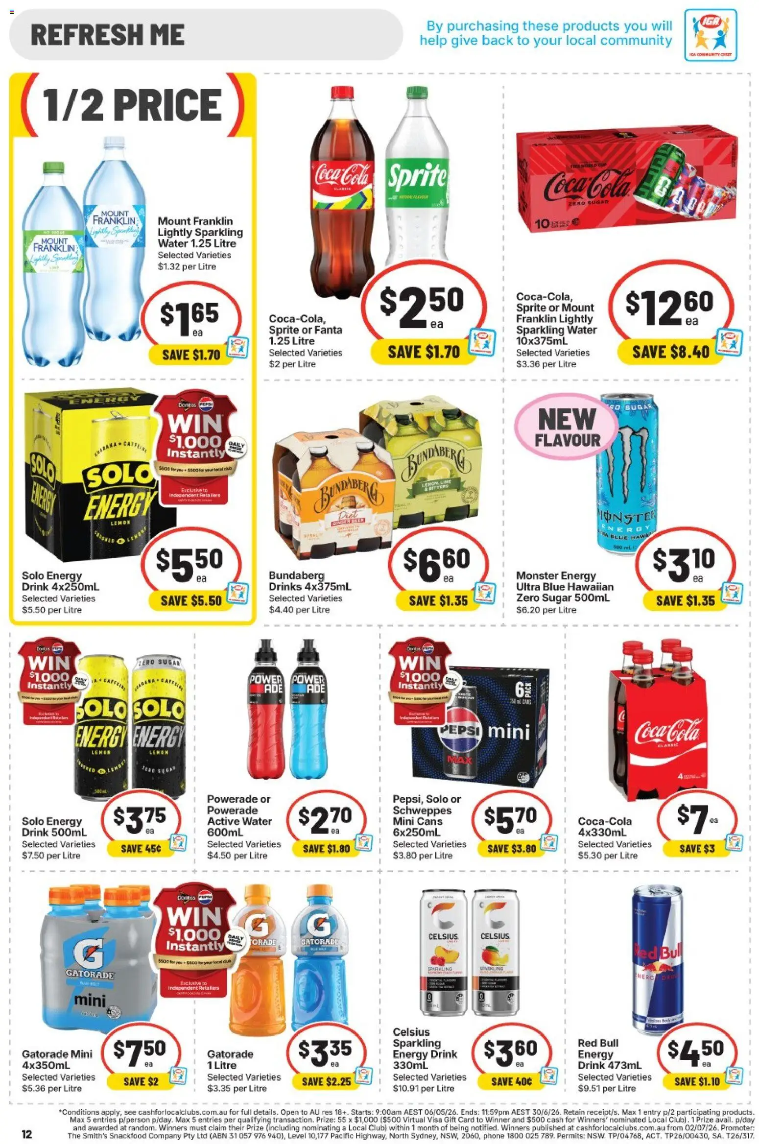IGA catalogue - valid from 17.06.2026 | Page: 12 | Products: Energy drink, Coca Cola, Coca Cola Zero, Water