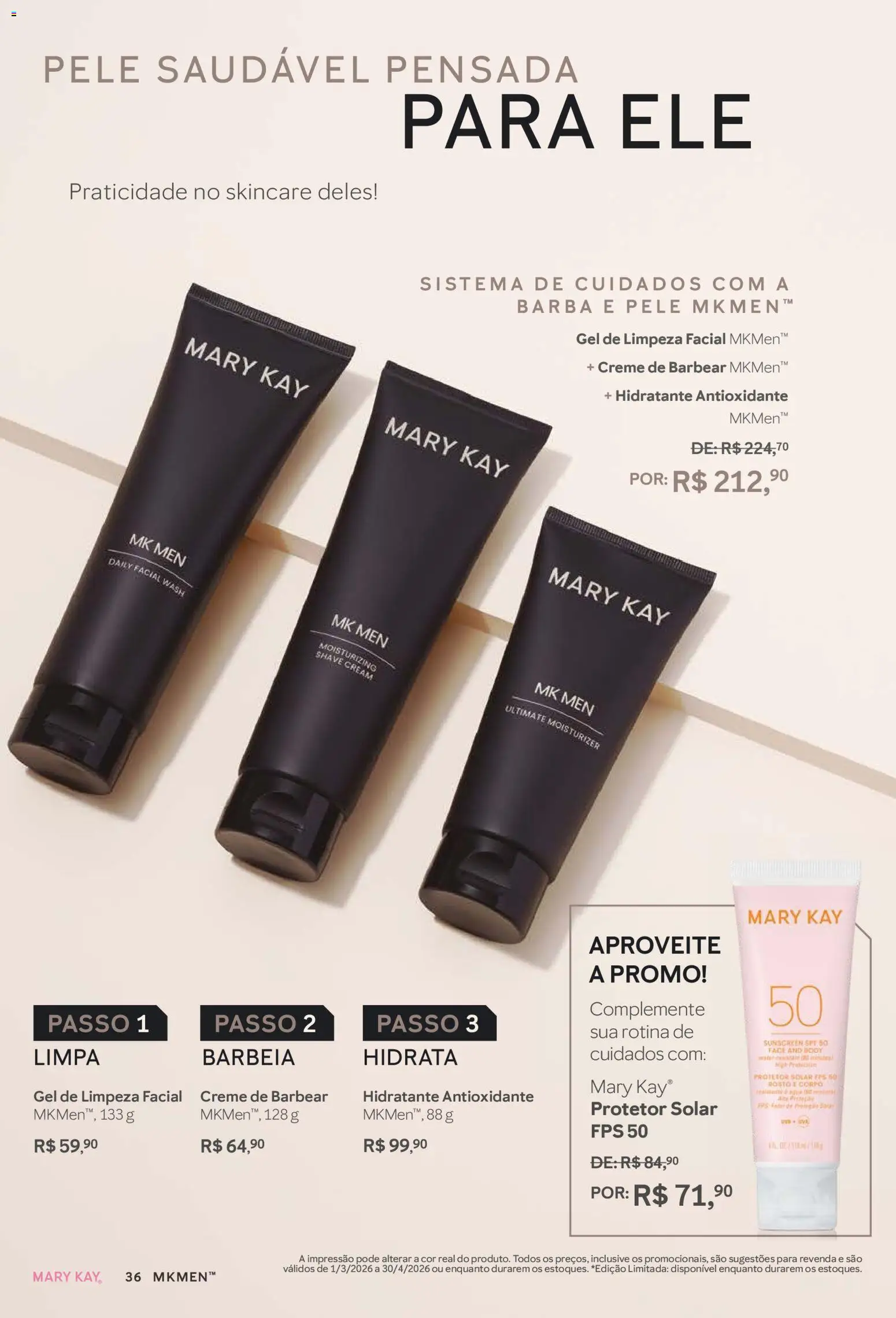 Mary Kay Folheto - válido de 01/03/2026 | Página: 36 | Produtos: Protetor solar, Gel de limpeza, Creme, Creme de barbear