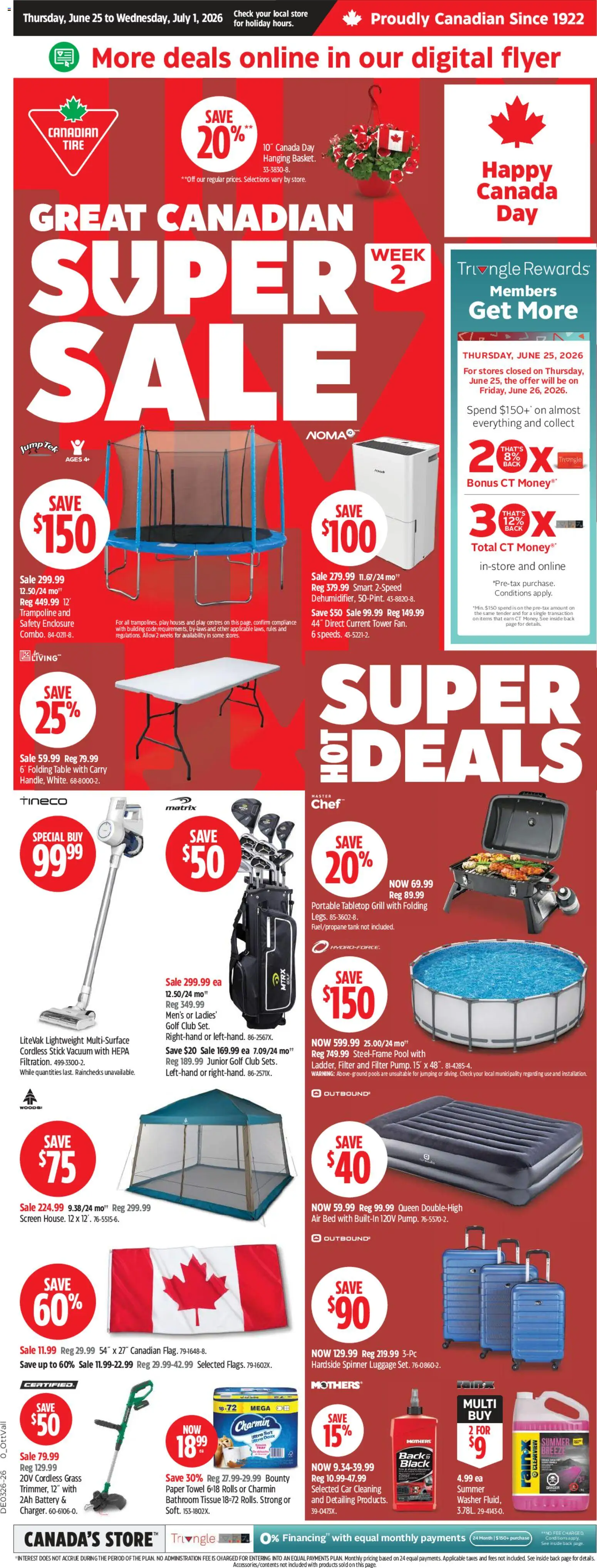 Canadian Tire flyer valid from Jun 25, 2026 | Page: 1 | Products: Grill, Bed, Battery, Basket