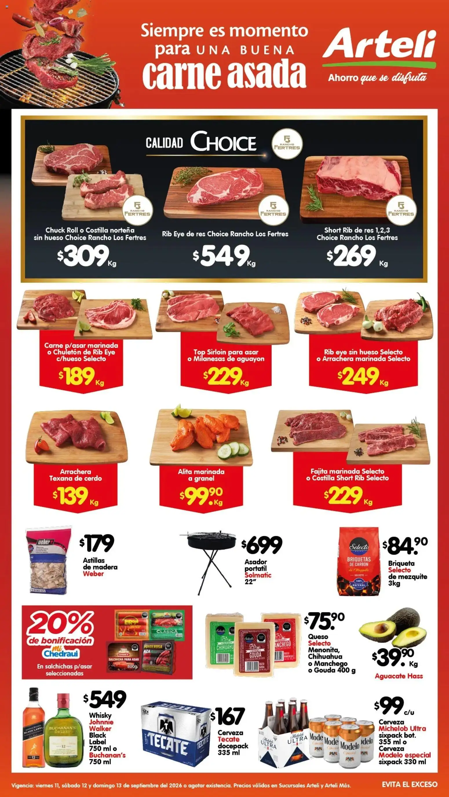 Nuevas ofertas de Arteli válidas en toda la República Mexicana desde el 11/09/2026. ¡Encuentra las mejores ofertas en Arteli folleto Carnita Asada! | Página: 1 | Productos: Queso, Cerdo, Carne, Asador