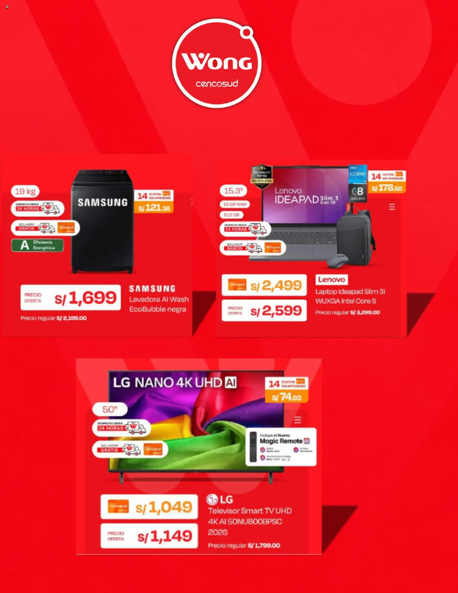 Catálogo Wong válido desde 28/09/2026 | Página: 5 | Productos: Televisor, Lavadora, Laptop