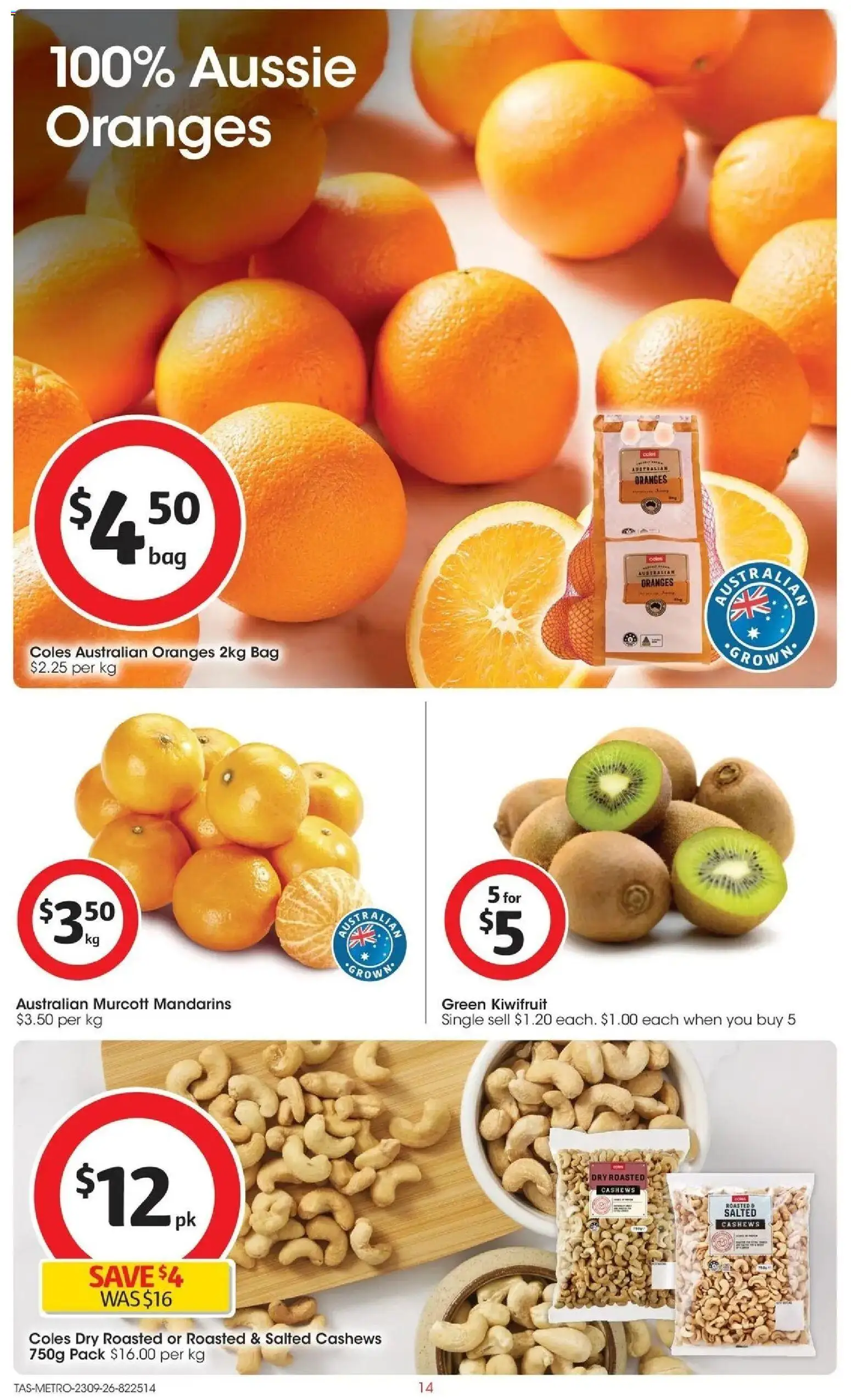 ﻿Coles catalogue valid from 23/09/2026 > Online Australia | Page: 14 | Products: Oranges, Kiwifruit, Mandarins, Bag