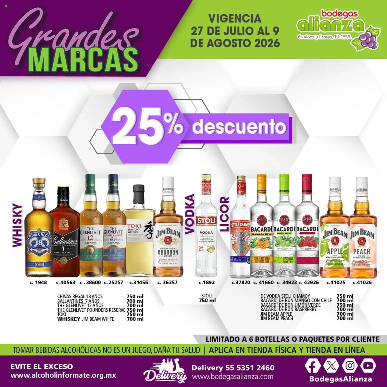 Nuevas ofertas de Bodegas Alianza válidas en toda la República Mexicana desde el 27/07/2026. ¡Encuentra las mejores ofertas en Bodegas Alianza catálogo Grandes Marcas! | Página: 7 | Productos: Whiskey, Limón, Mango, Vodka