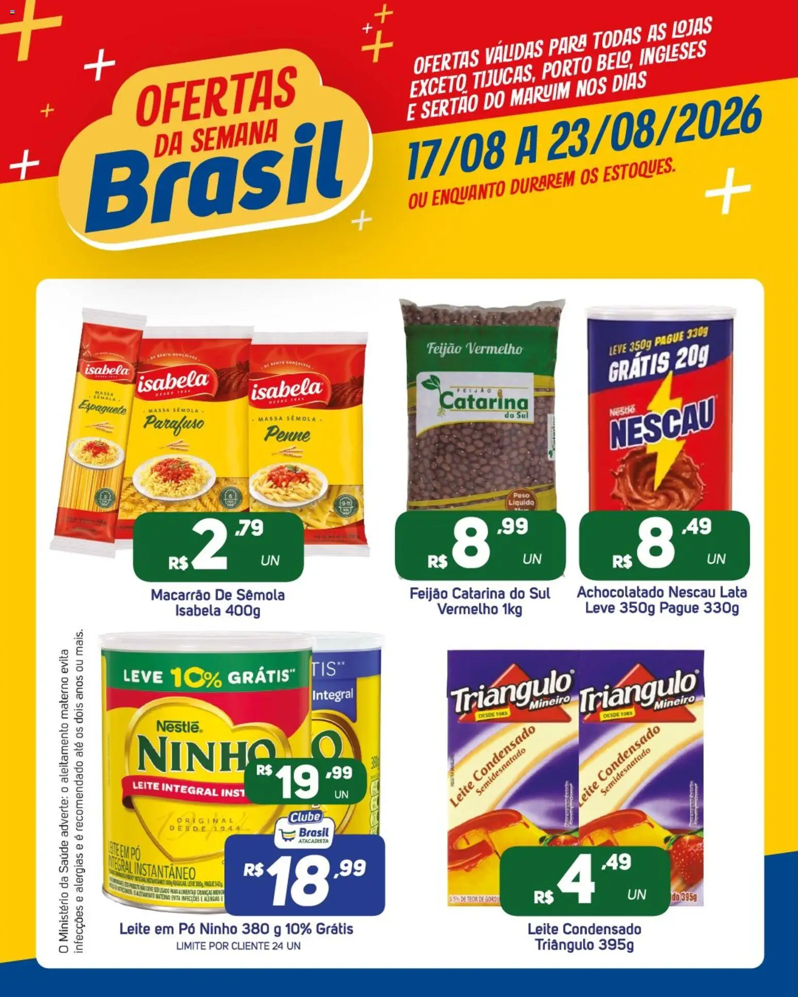 Brasil Atacadista Folheto - válido de 17/08/2026 | Página: 3 | Produtos: Pó, Nescau, Leite, Macarrão de sêmola