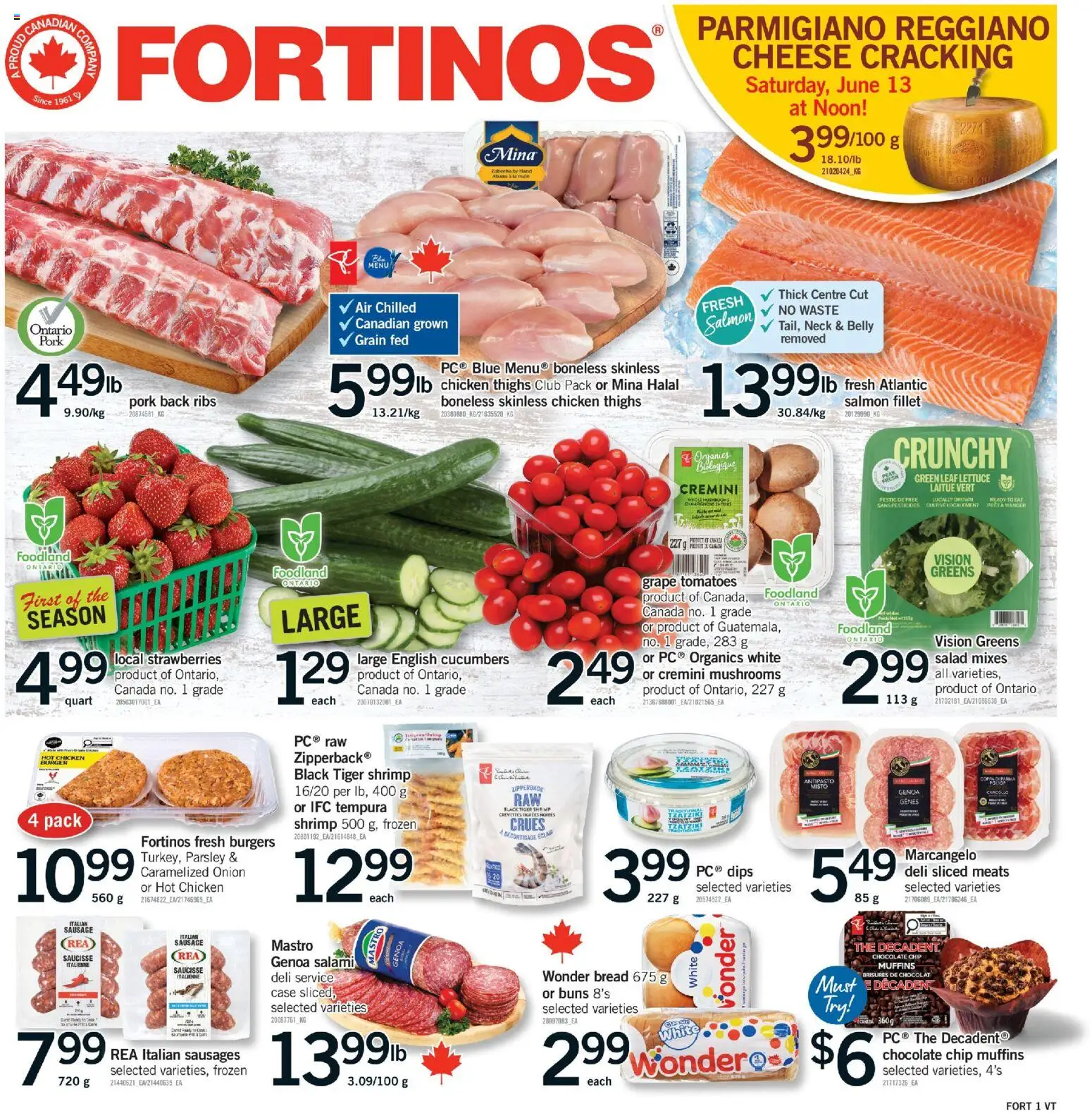 Fortinos flyer valid from 11.06.2026 | Page: 1 | Products: Strawberries, Chocolate, Salami, Pork