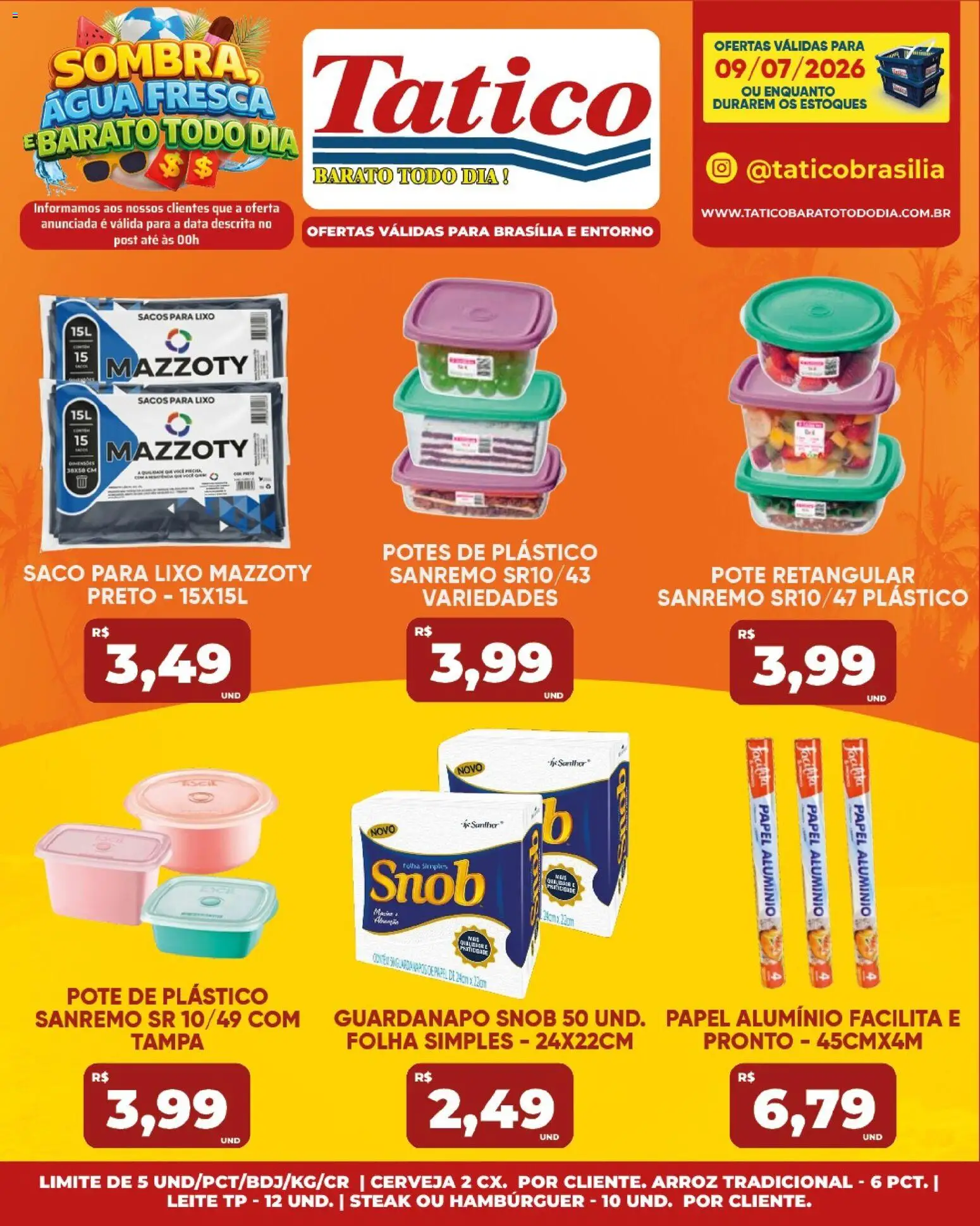 Tatico Folheto - válido de 09/07/2026 | Página: 19 | Produtos: Saco para lixo, Leite, Potes, Guardanapo