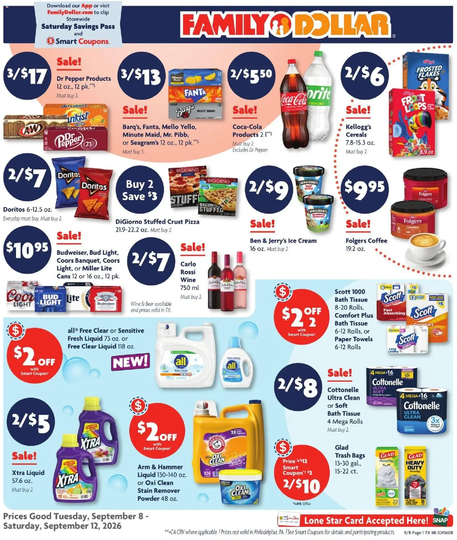 Family Dollar Weekly Ad - valid from 09/08/2026 | Page: 1 | Products: Clip, Beer, Pepper, Fanta