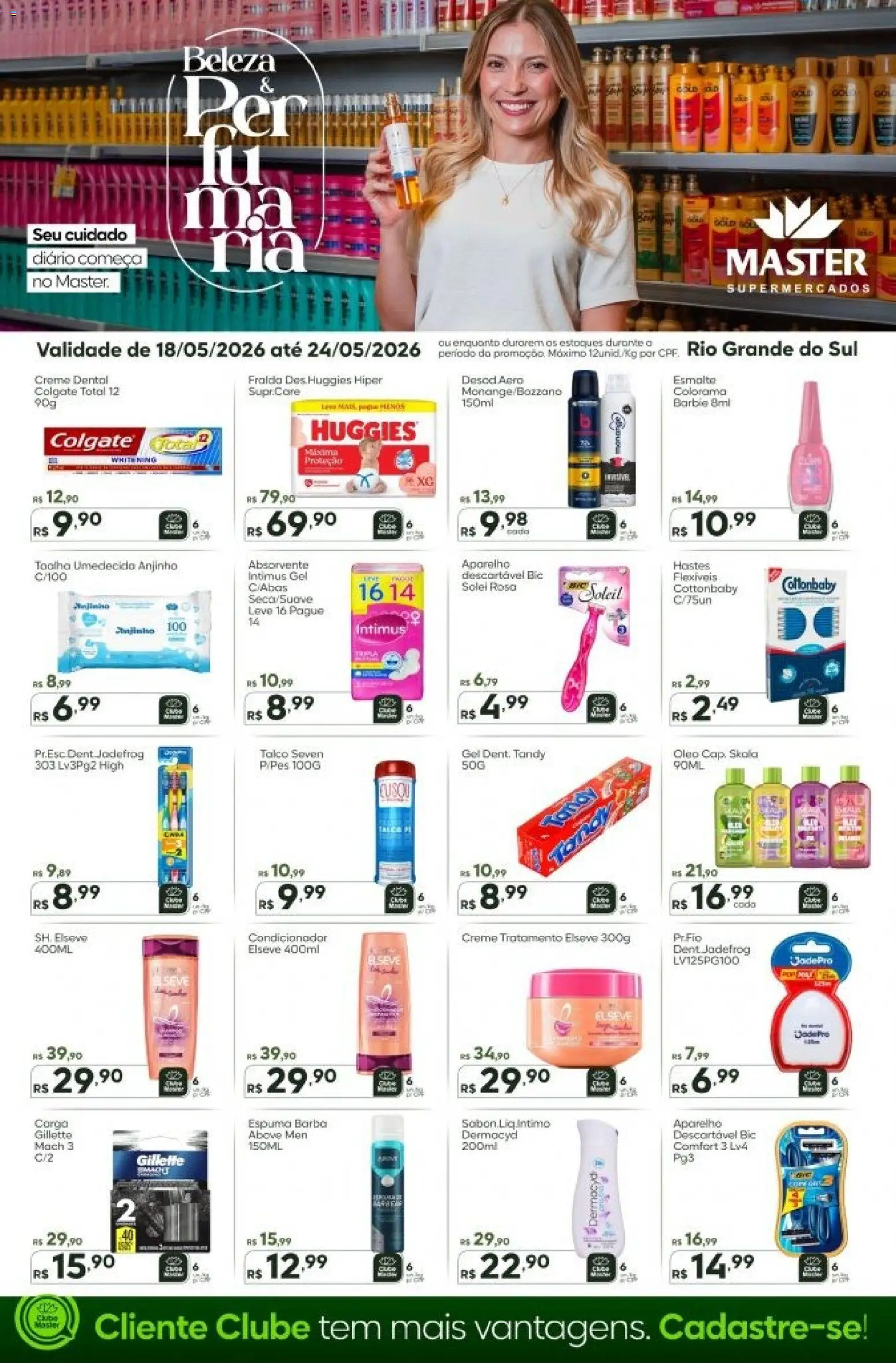 Master Folheto - válido de 18.05.2026 | Página: 1 | Produtos: Talco, Creme, Creme dental, Absorvente