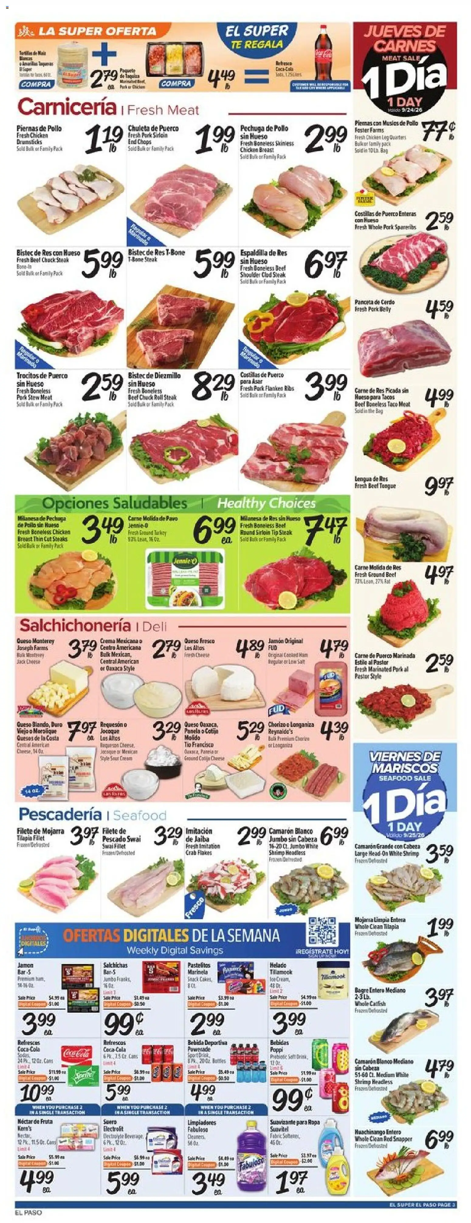 El Super Weekly Ad - valid from 09/23/2026 | Page: 3 | Products: Cheese, Sour cream, Beef, Bag