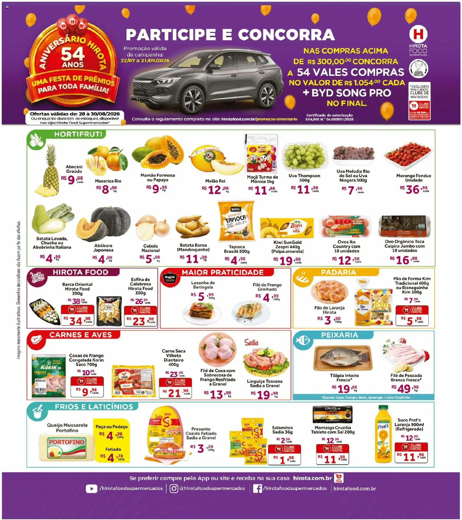 Hirota Food Folheto - válido de 28/08/2026 | Página: 1 | Produtos: Aves, Queijo, Presunto, Carne seca