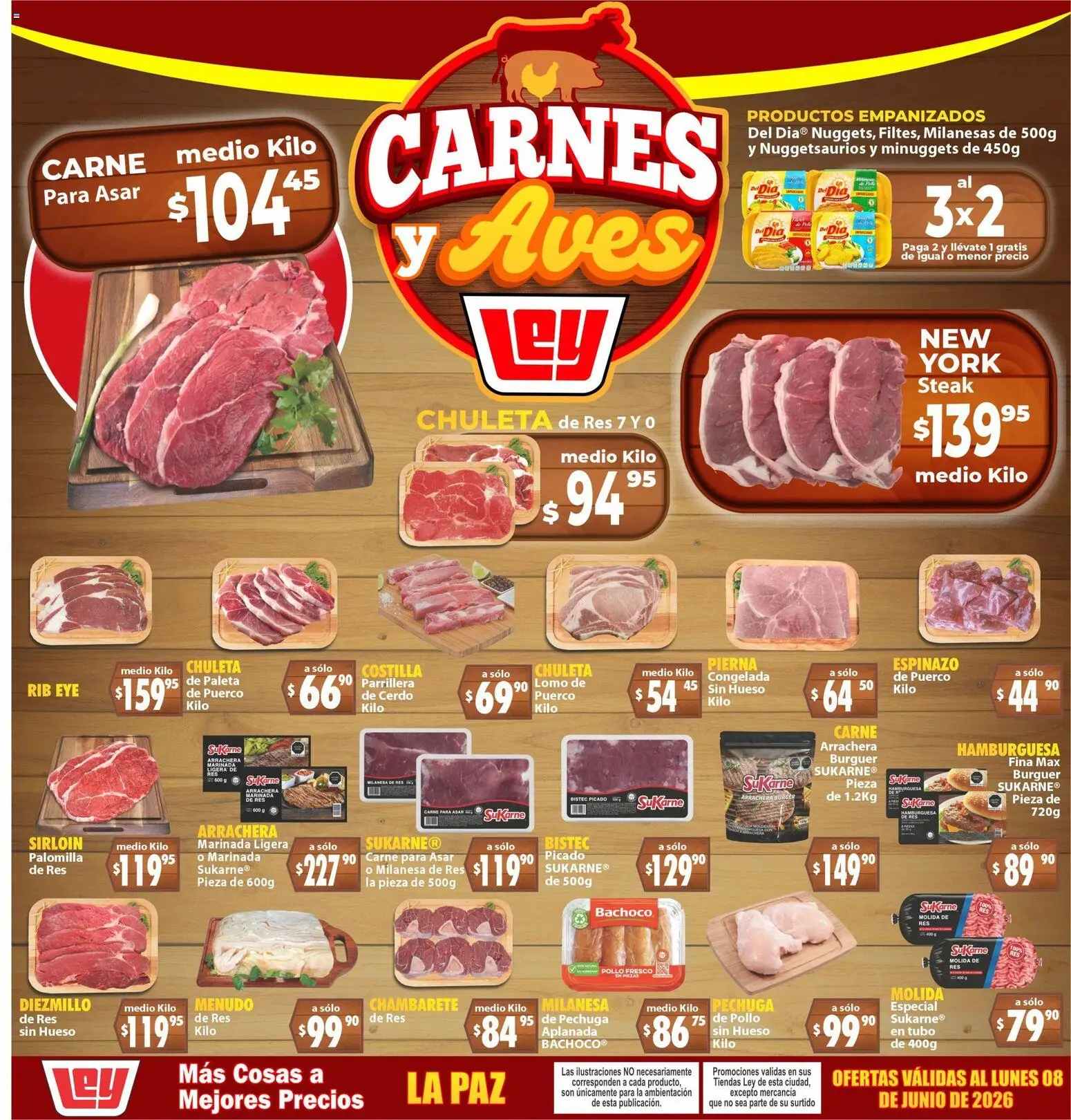 Nuevas ofertas de Casa Ley válidas en toda la República Mexicana desde el 06.06.2026. ¡Encuentra las mejores ofertas en Casa Ley folleto Carnes y Aves La Paz! | Página: 1 | Productos: Pollo, Milanesa, Cerdo, Res
