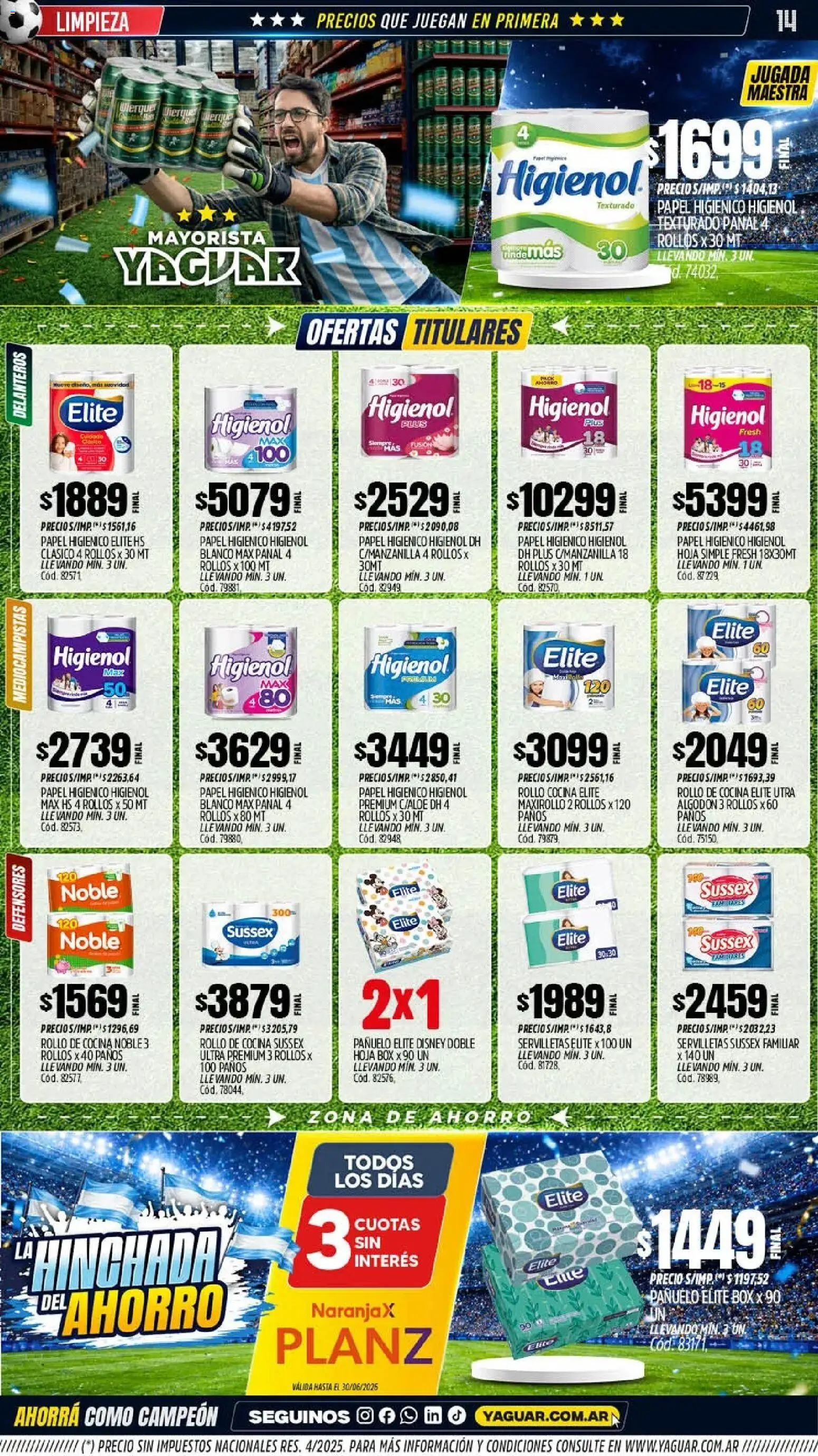 Yaguar - Oferta Semanal Jujuy │ válido desde el 08.06.2026 | Página: 14 | Productos: Papel higiénico, Algodón, Pañuelo, Cocina