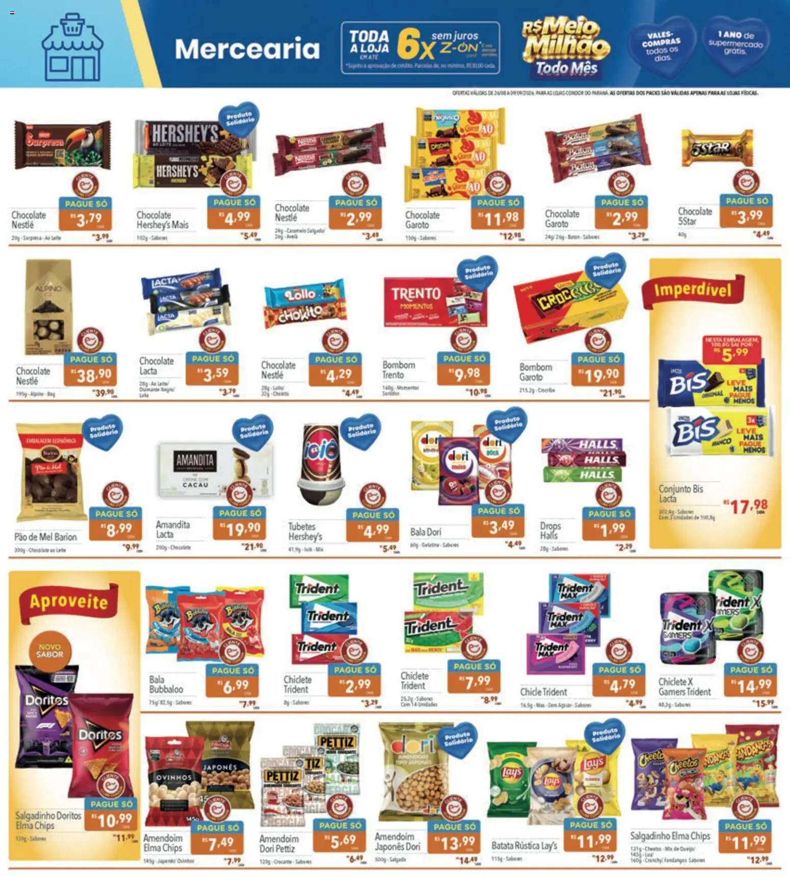 Supermercados Condor Folheto - válido de 26/08/2026 | Página: 6 | Produtos: Pão, Batata, Bala, Chiclete