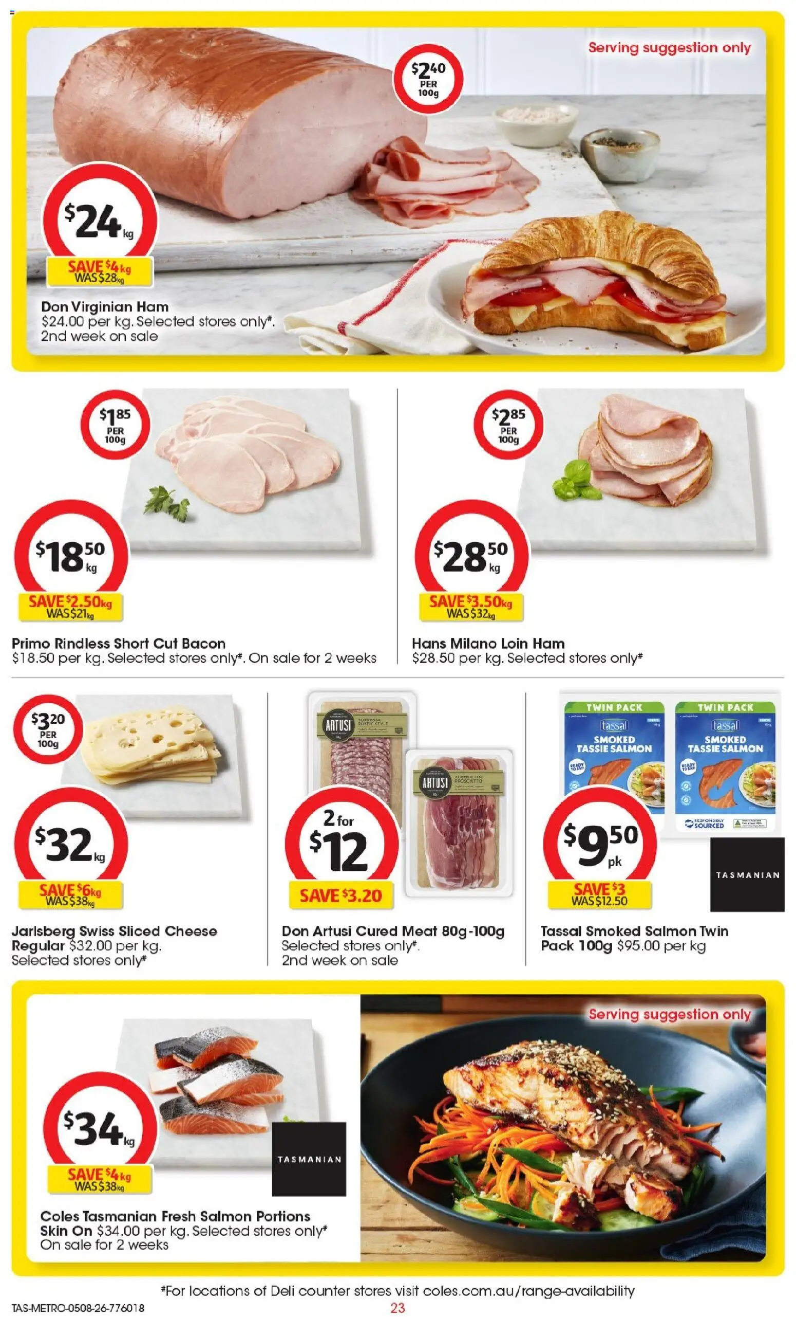 Coles catalogue - valid from 05/08/2026 | Page: 23 | Products: Bacon, Cheese, Ham, Salmon