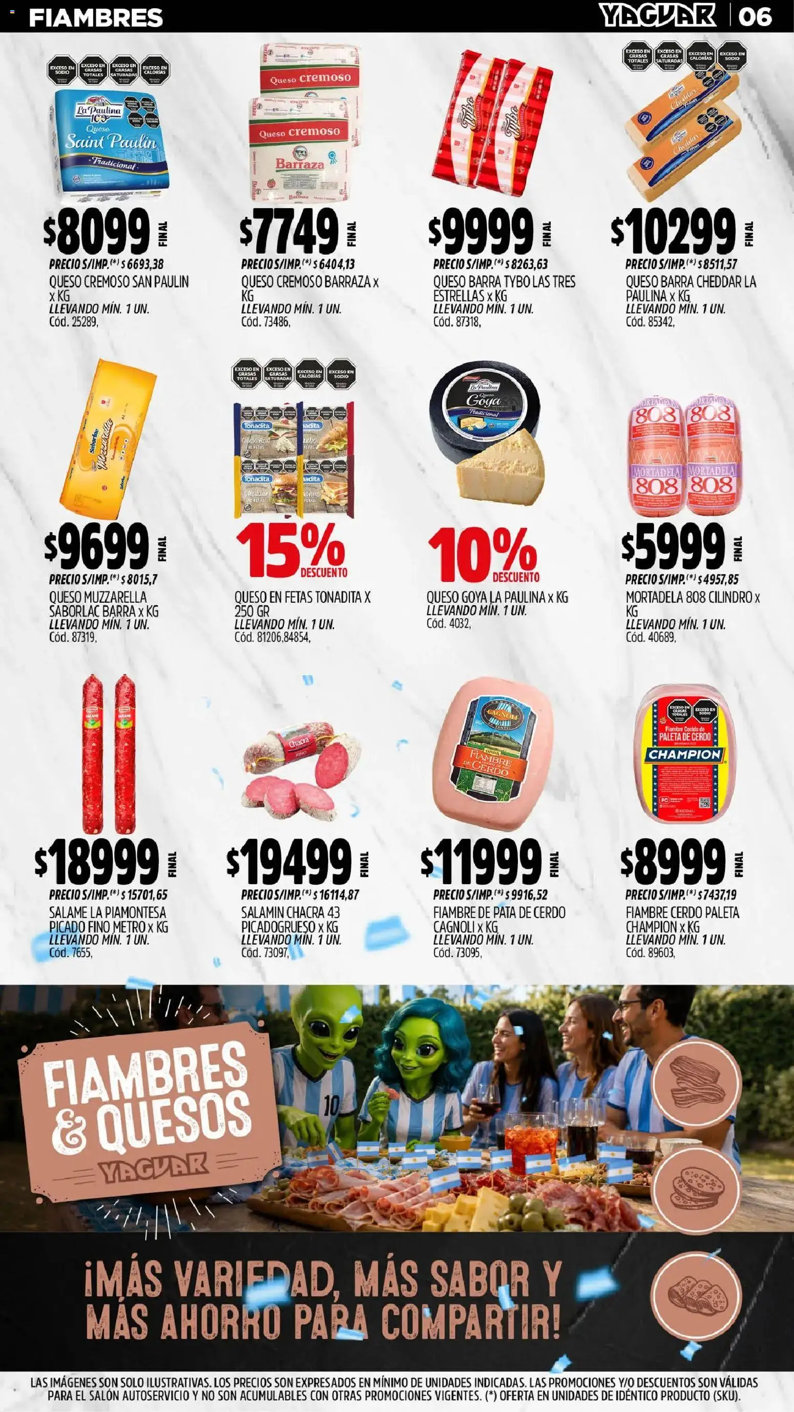 Yaguar - Oferta Semanal Mar del Plata │ válido desde el 29/06/2026 | Página: 6 | Productos: Mortadela, Muzzarella, Queso, Salame