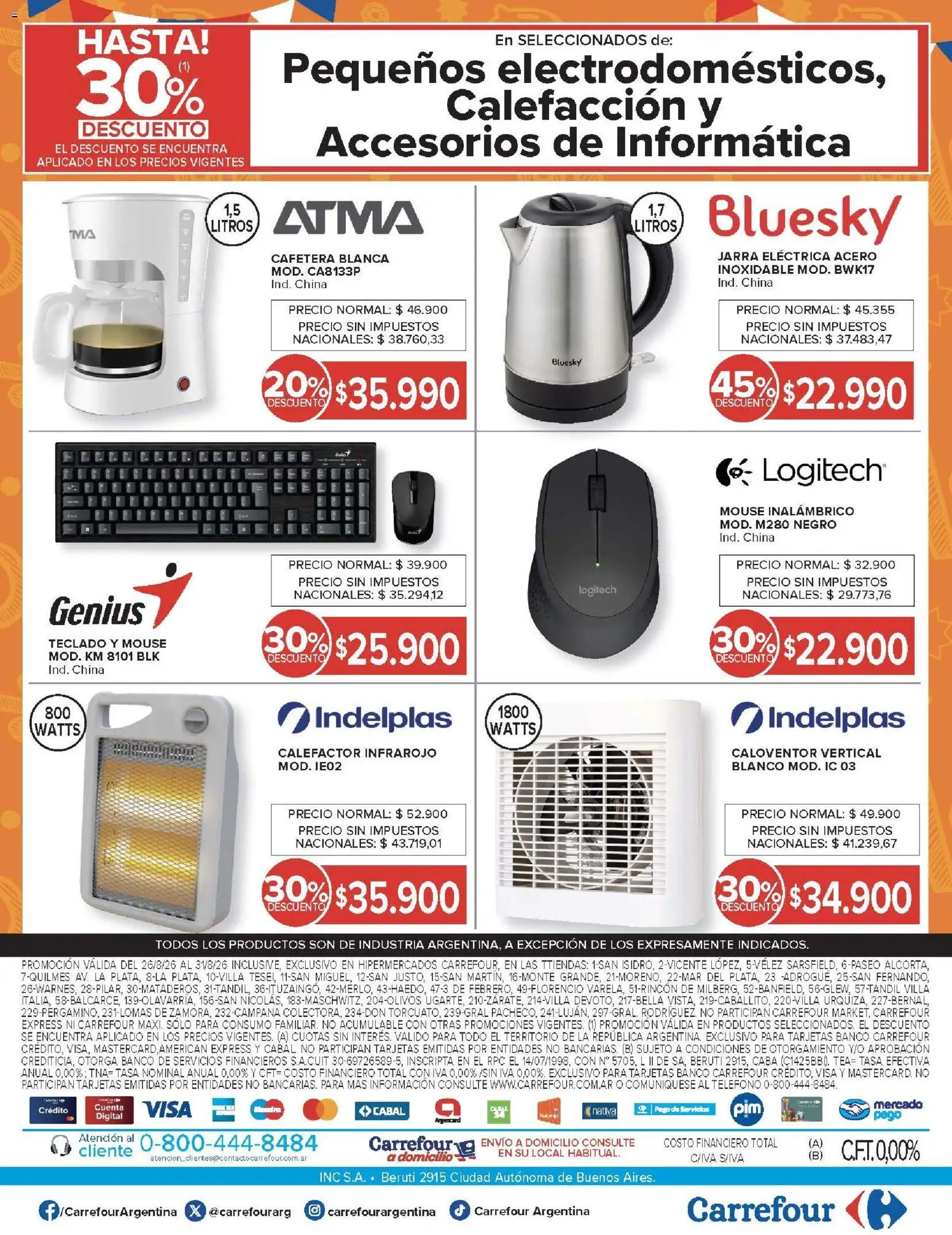 Carrefour ofertas │ válido desde el 26/08/2026 | Página: 32 | Productos: Teclado, Calefactor, Jarra, Mouse