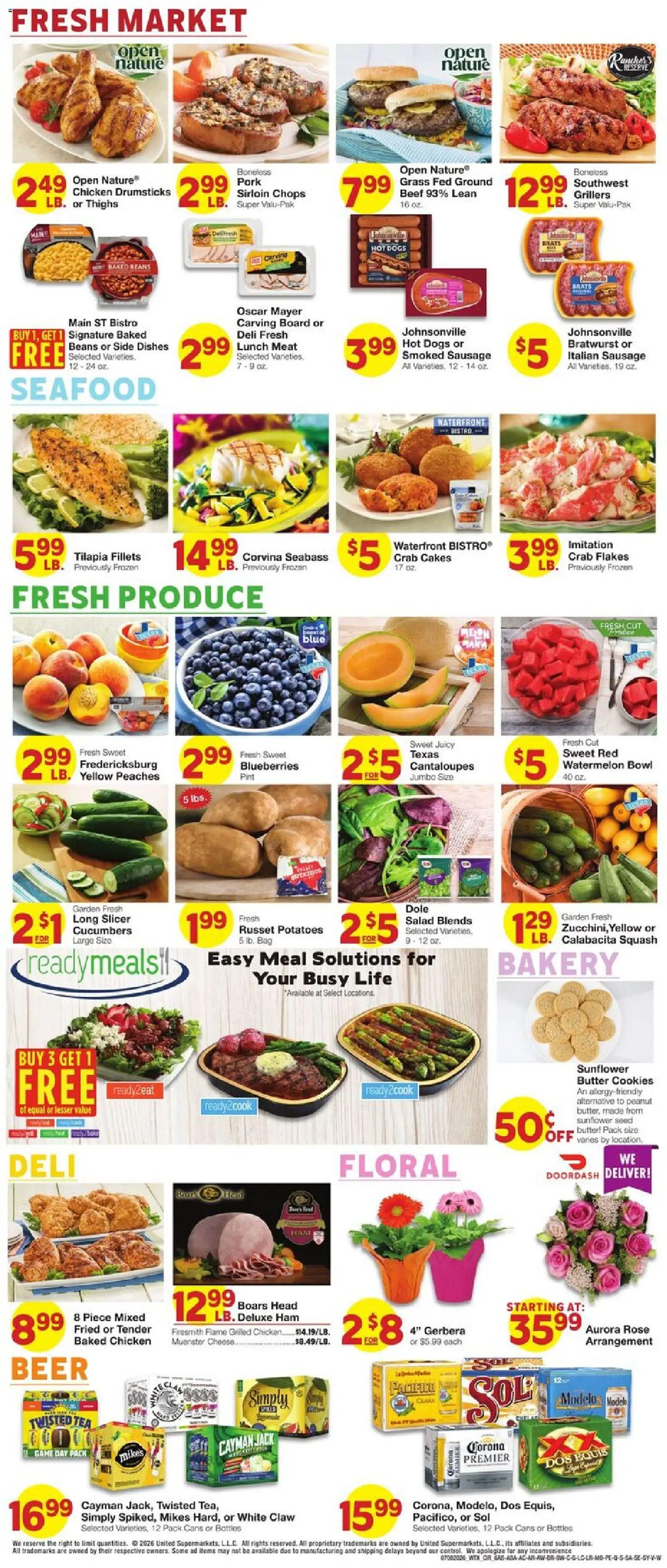 United Supermarkets Weekly Ad - valid from 07/08/2026 | Page: 6 | Products: Bakery, Cookies, Sausage, Slicer