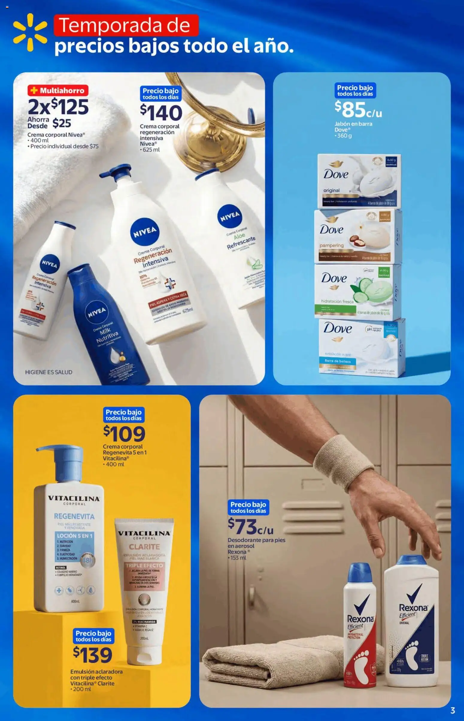 Nuevas ofertas de Walmart Express válidas en toda la República Mexicana desde el 22/07/2026. ¡Encuentra las mejores ofertas en Walmart Express folleto! | Página: 3 | Productos: Emulsión, Barra, Crema corporal, Jabón