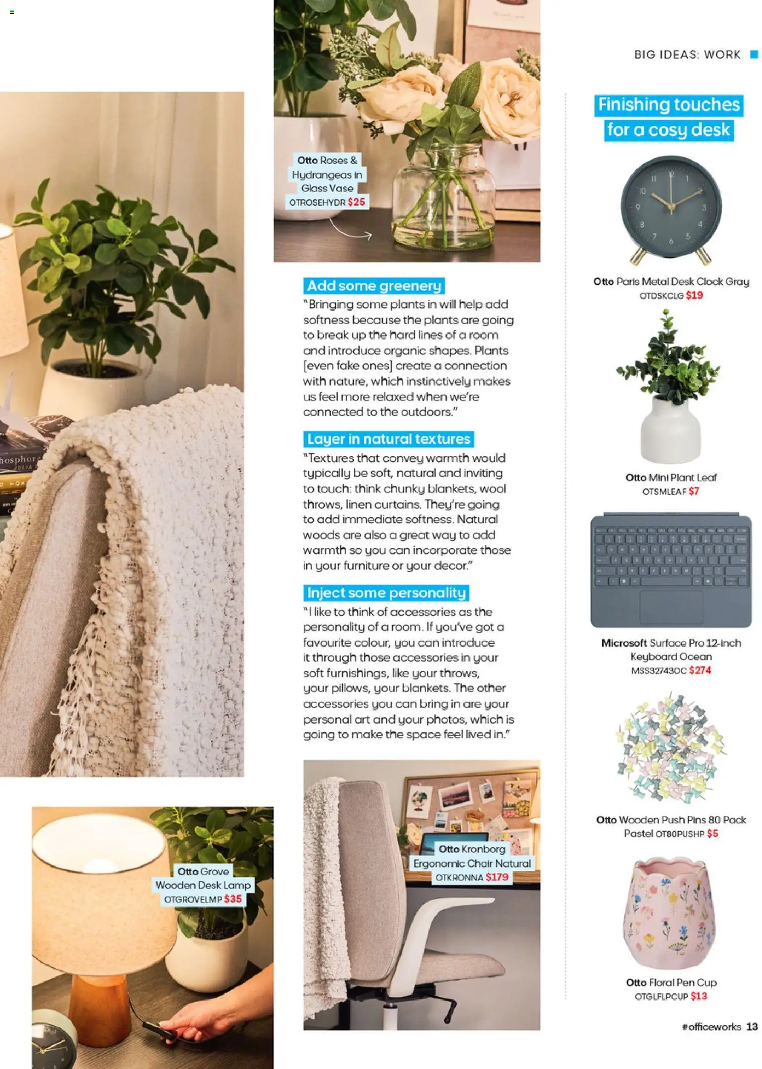 Officeworks catalogue - valid from 27/08/2026 | Page: 13 | Products: Chair, Vase, Plant, Clock