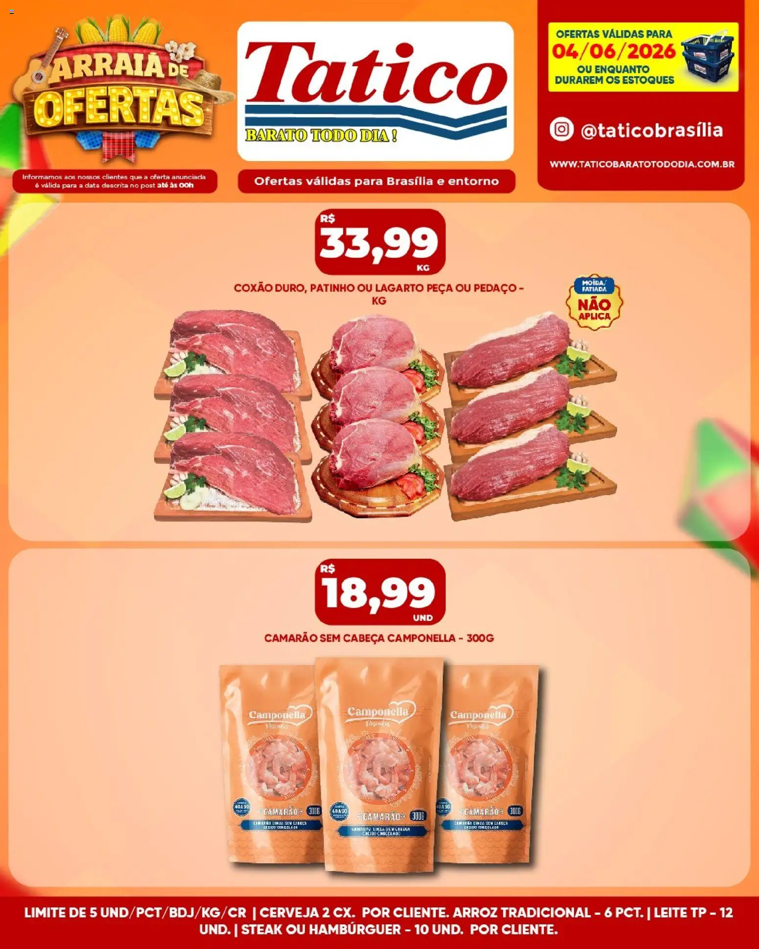 Tatico Folheto - válido de 04.06.2026 | Página: 13 | Produtos: Leite, Camarão, Cerveja, Arroz