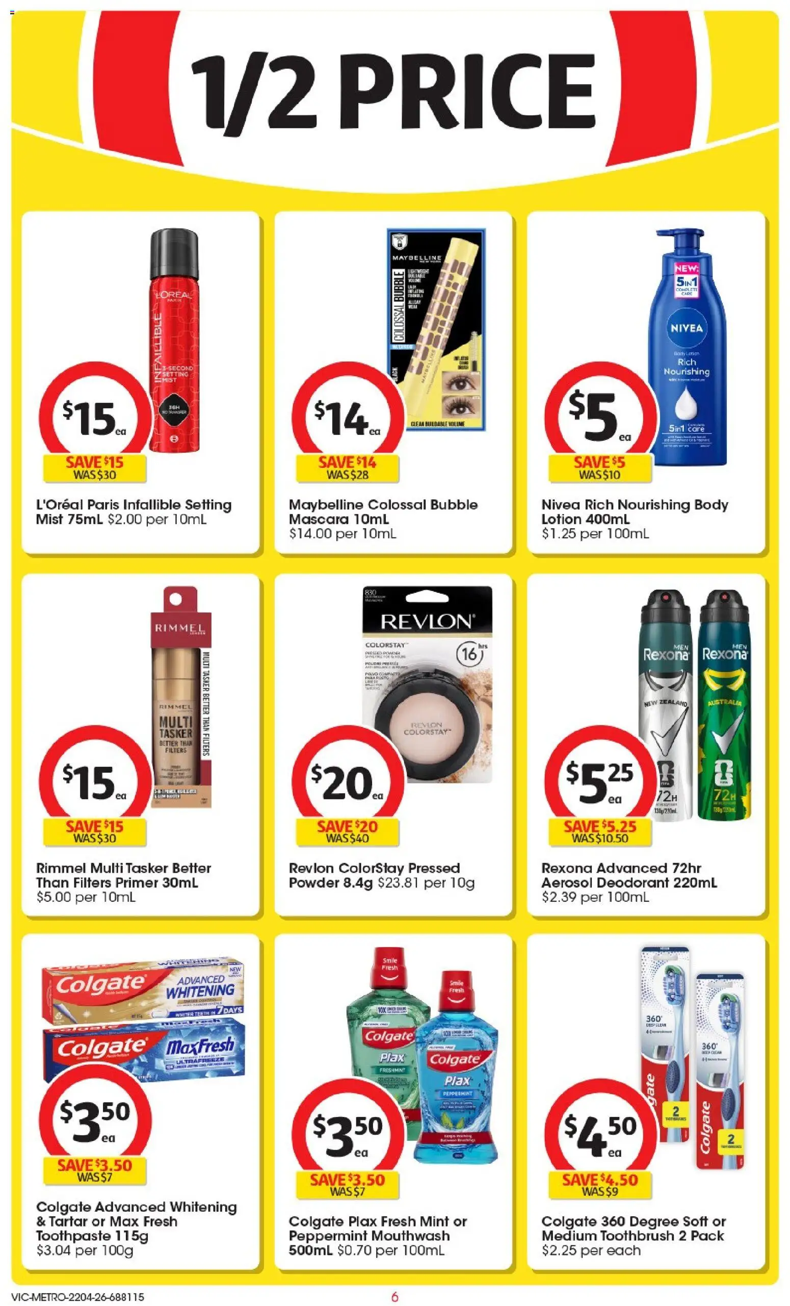 Coles catalogue - valid from 22.04.2026 | Page: 6 | Products: Gate, Mascara, Deodorant, Mouthwash