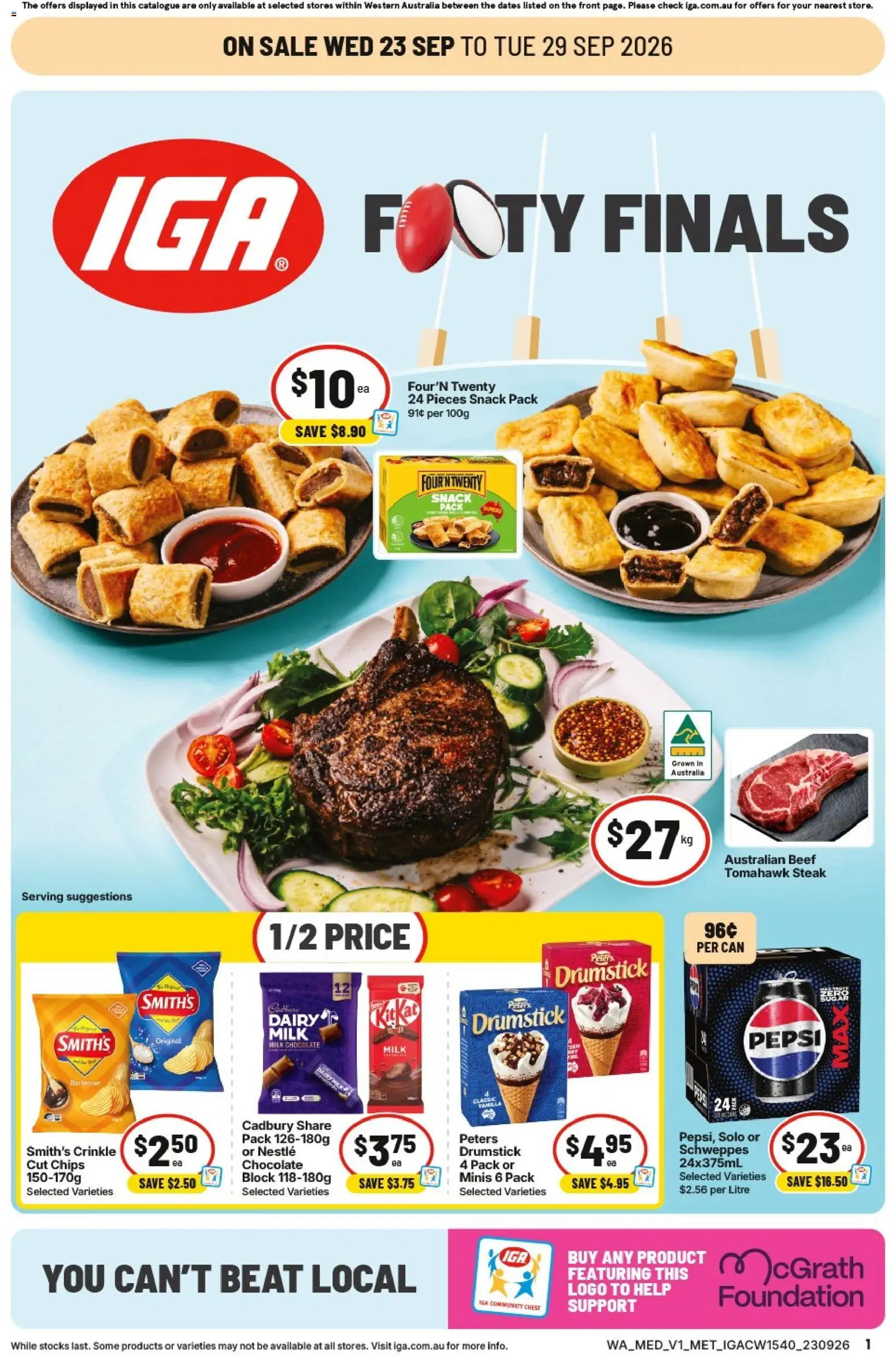 IGA catalogue - valid from 23/09/2026 | Page: 1 | Products: Chocolate, Beef, Chips, Steak