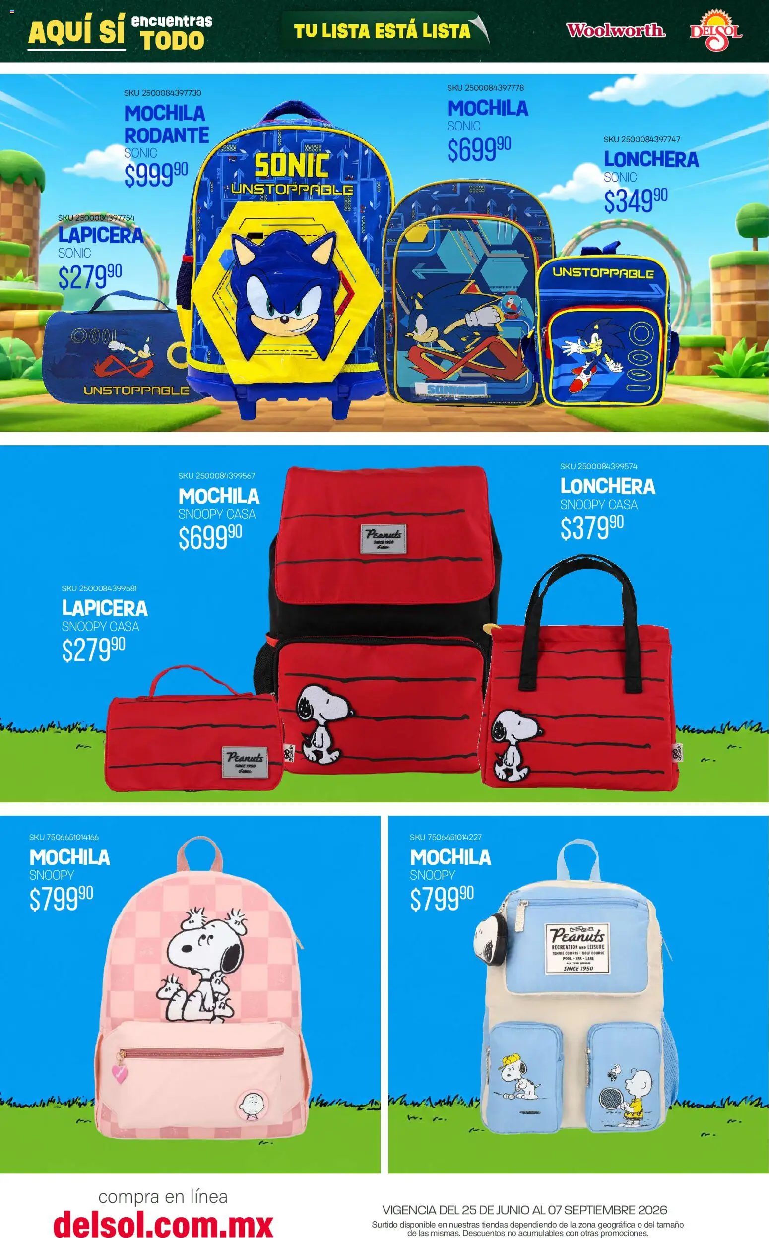 Nuevas ofertas de Del Sol y Woolworth válidas en toda la República Mexicana desde el 25/06/2026. ¡Encuentra las mejores ofertas en Del Sol y Woolworth catálogo Back To School! | Página: 46 | Productos: Mochila