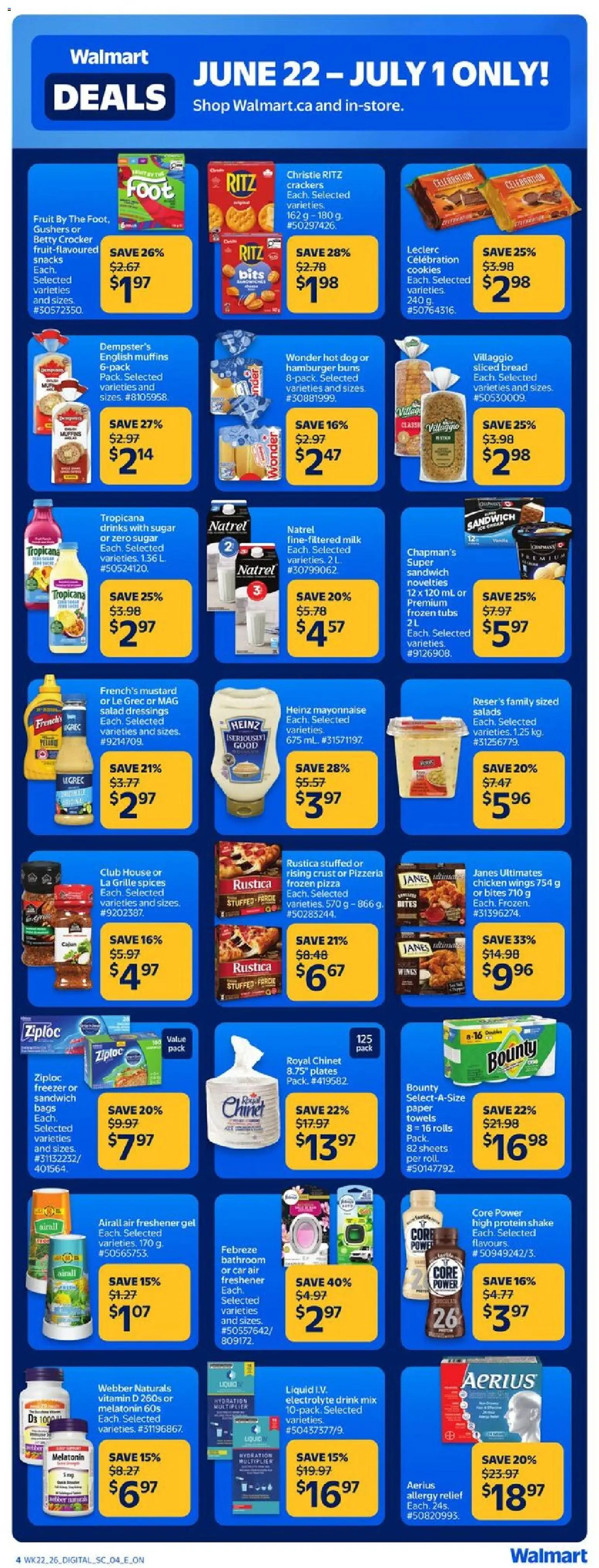 Walmart flyer valid from Jun 22, 2026 | Page: 7 | Products: Chicken wings, Freezer, Bread, Chicken