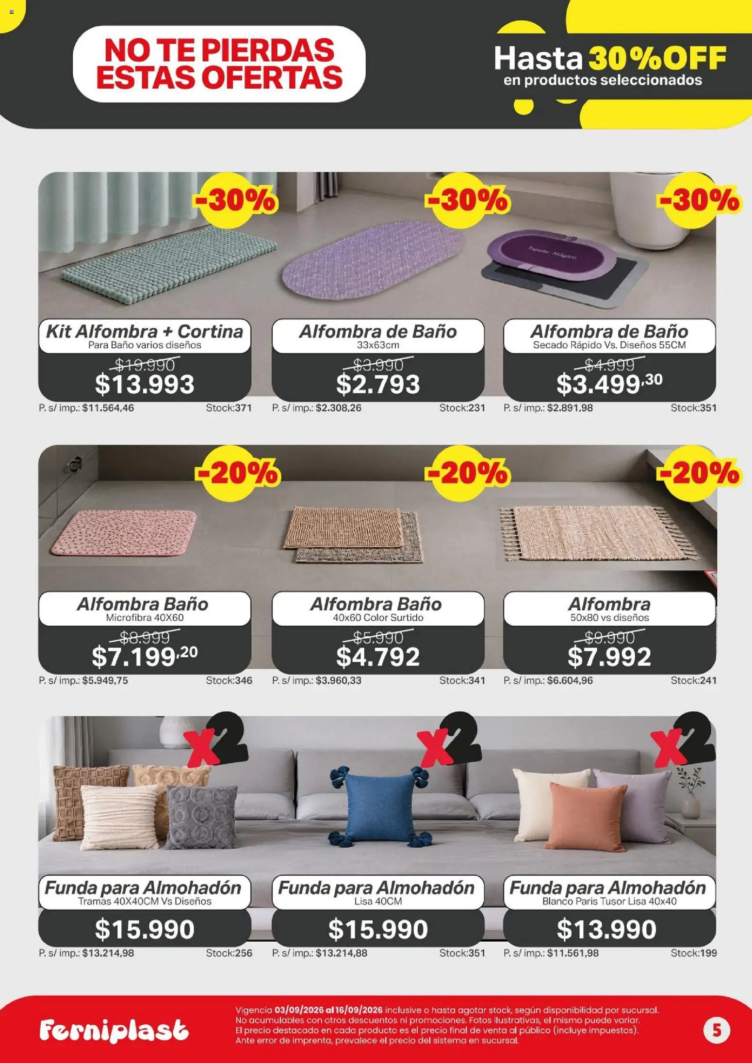 Ferniplast catálogo │ válido desde el 03/09/2026 | Página: 5 | Productos: Almohadon, Baño, Alfombra, Té