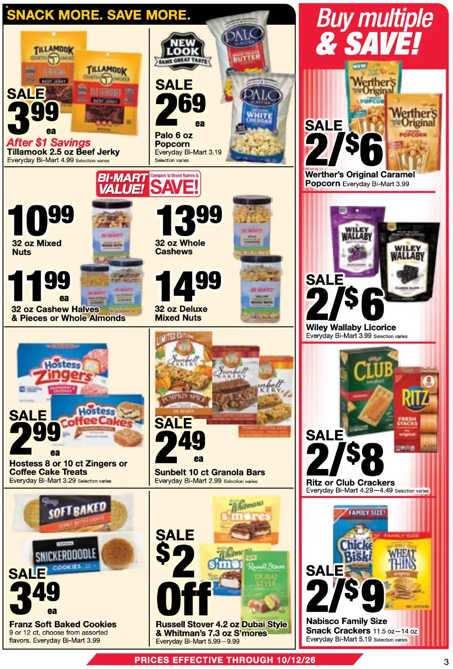 Bi-Mart Weekly Ad - valid from 09/29/2026 | Page: 3 | Products: Bakery, Popcorn, Cake, Cashews