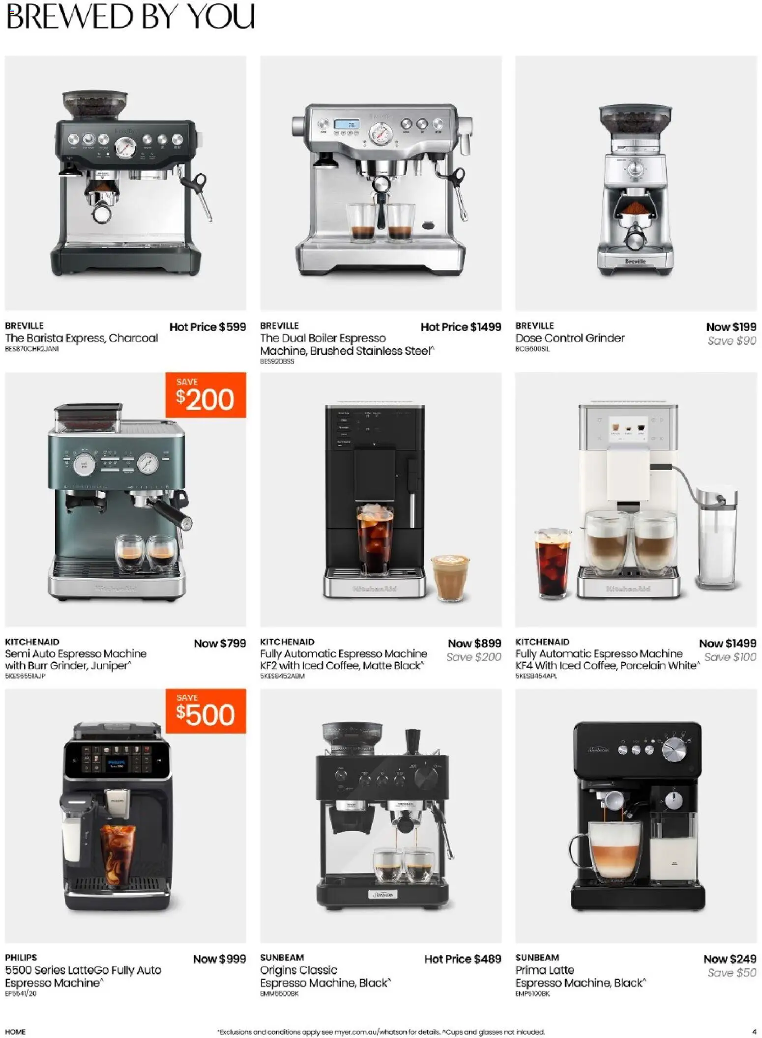 Myer catalogue - valid from 09/08/2026 | Page: 4 | Products: Glasses, Grinder, Espresso machine, Charcoal