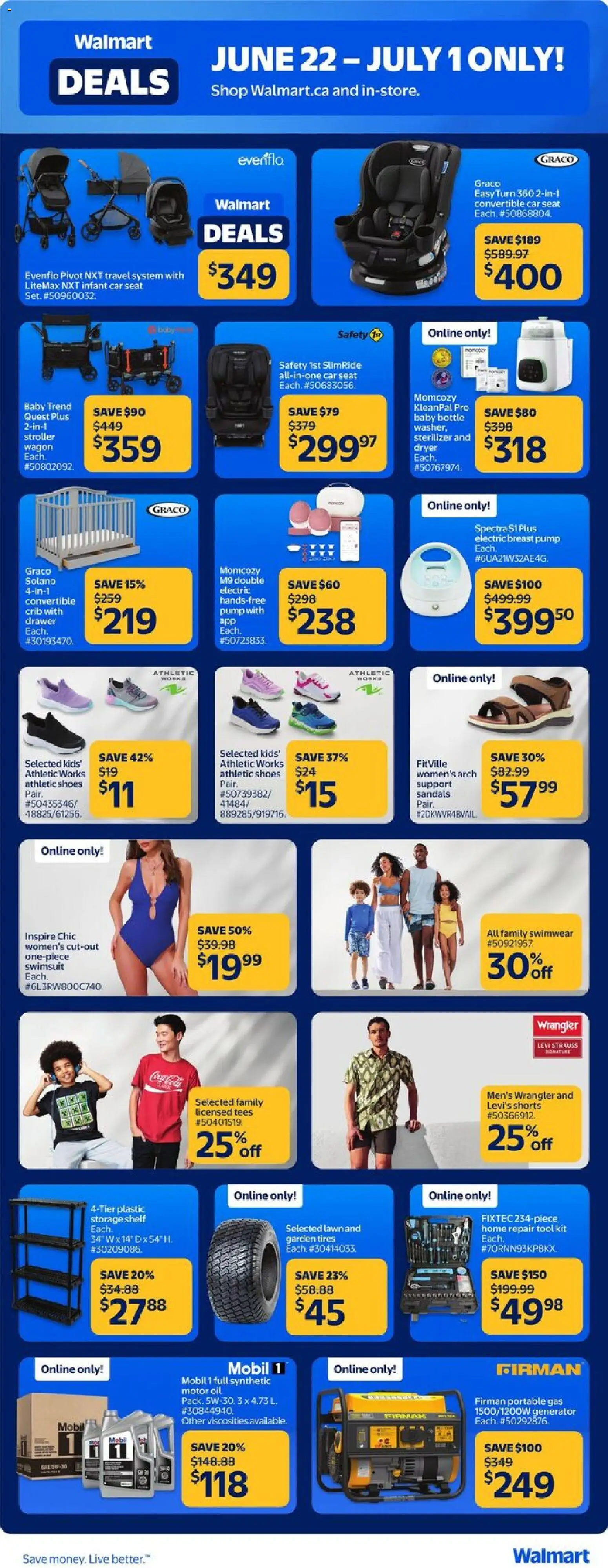 Walmart flyer valid from Jun 22, 2026 | Page: 10 | Products: Dryer, Shelf, Shoes, Oil