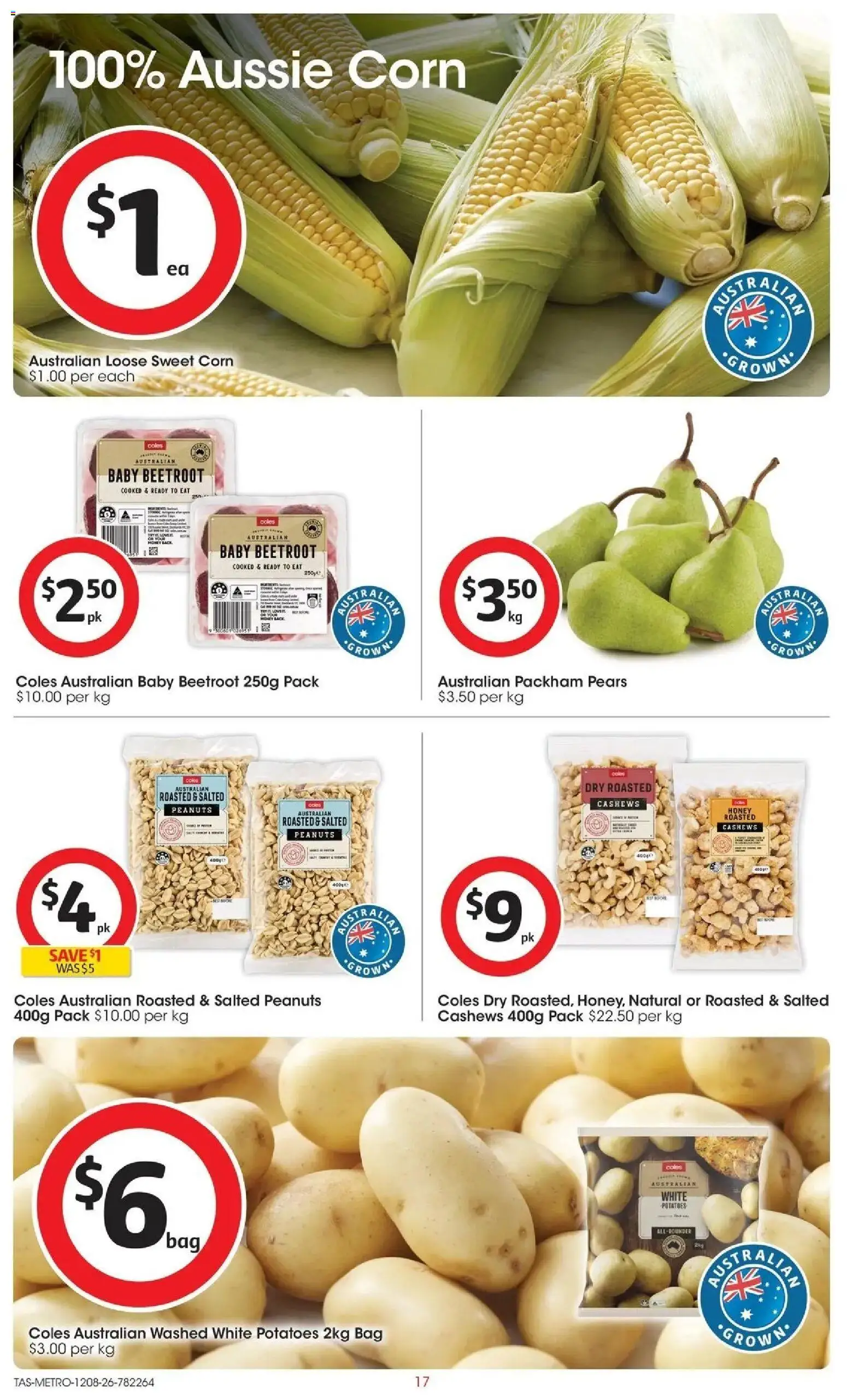 ﻿Coles catalogue valid from 12/08/2026 > Online Australia | Page: 17 | Products: Honey, Potatoes, Beetroot, Bag