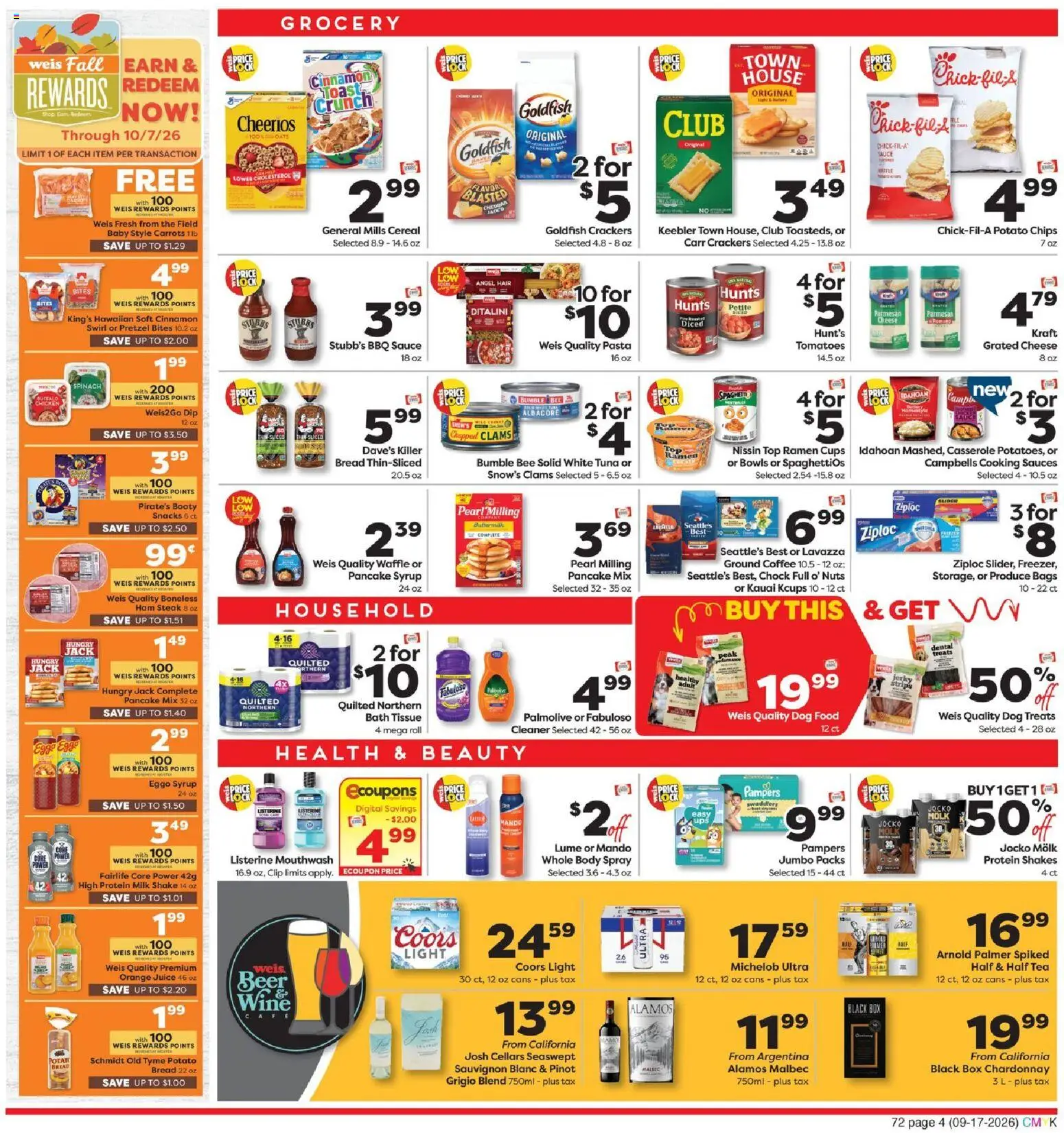 Weis Weekly Ad - valid from 09/17/2026 | Page: 4 | Products: Box, Dog Treats, Cheese, Snacks