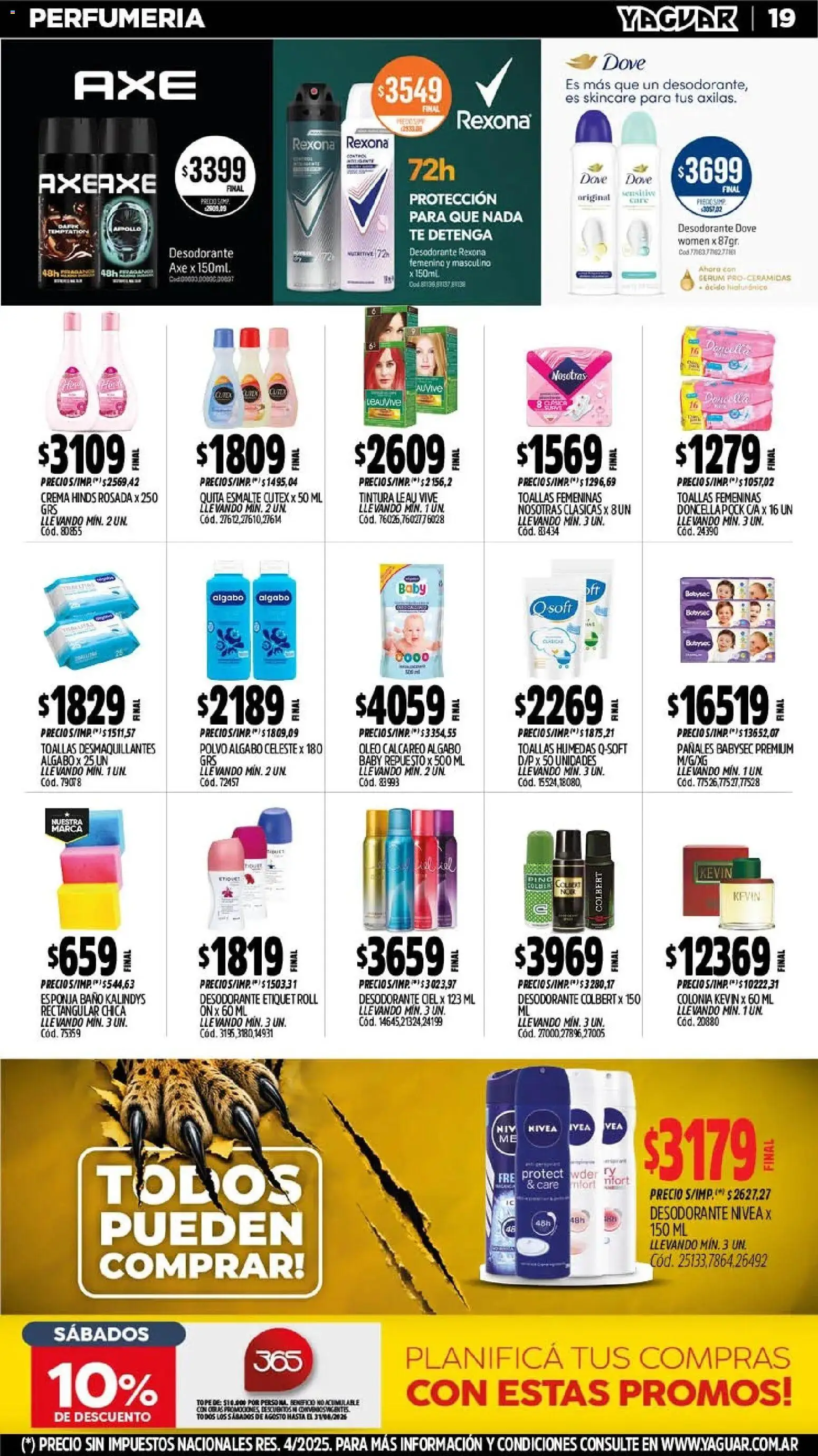 Yaguar - Oferta Semanal Santa Fé │ válido desde el 03/08/2026 | Página: 20 | Productos: Toallas, Baño, Polvo, Pañales
