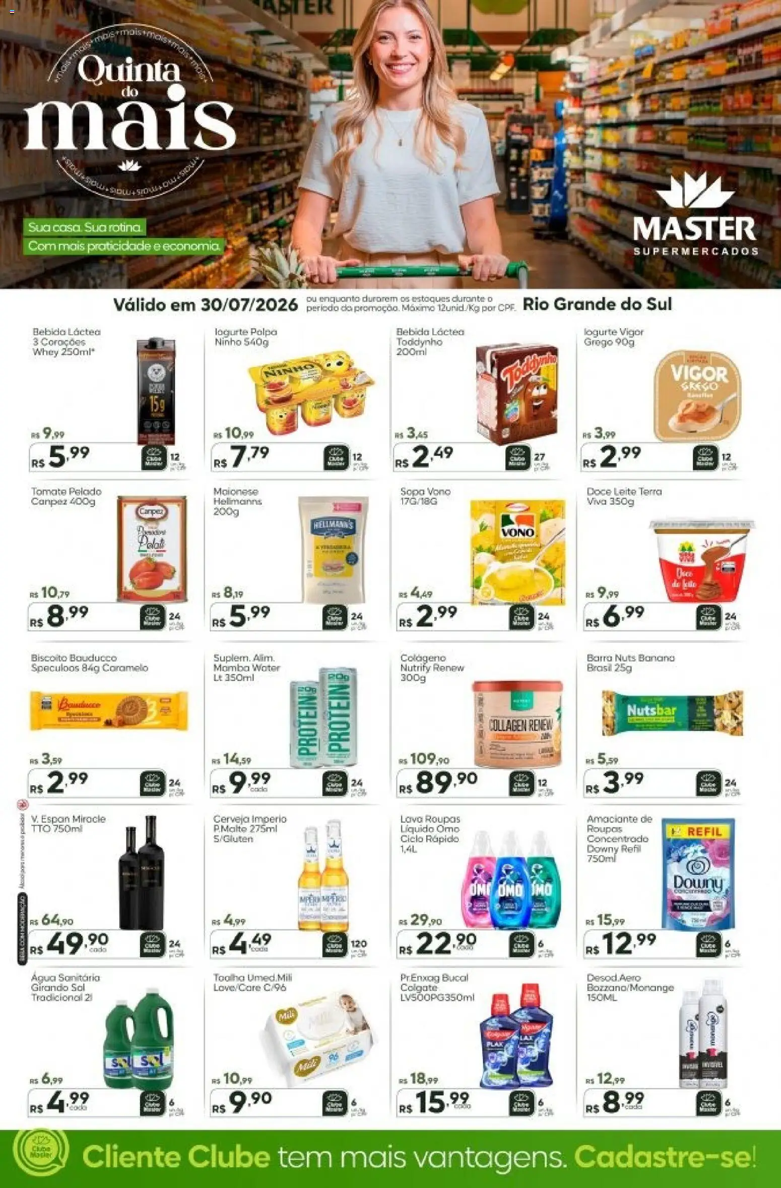 Master Folheto - válido de 30/07/2026 | Página: 1 | Produtos: Cerveja, Bebida, Sal, Água sanitária