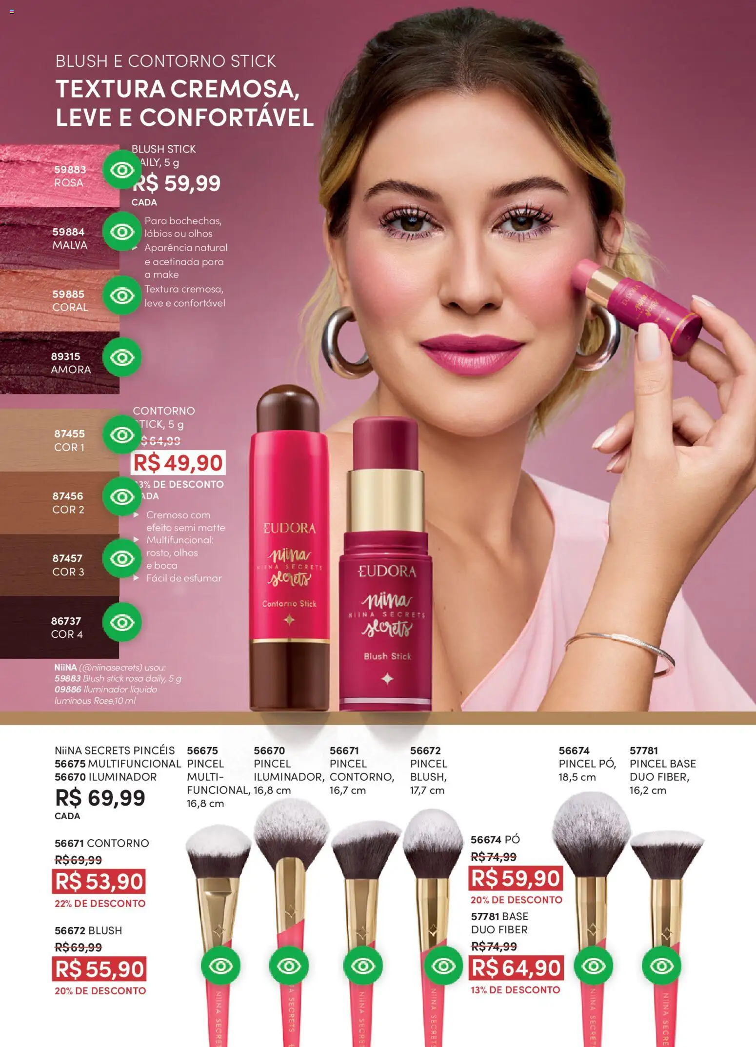 Eudora Folheto - válido de 01.04.2026 | Página: 34 | Produtos: Pó, Pincel, Base, Iluminador