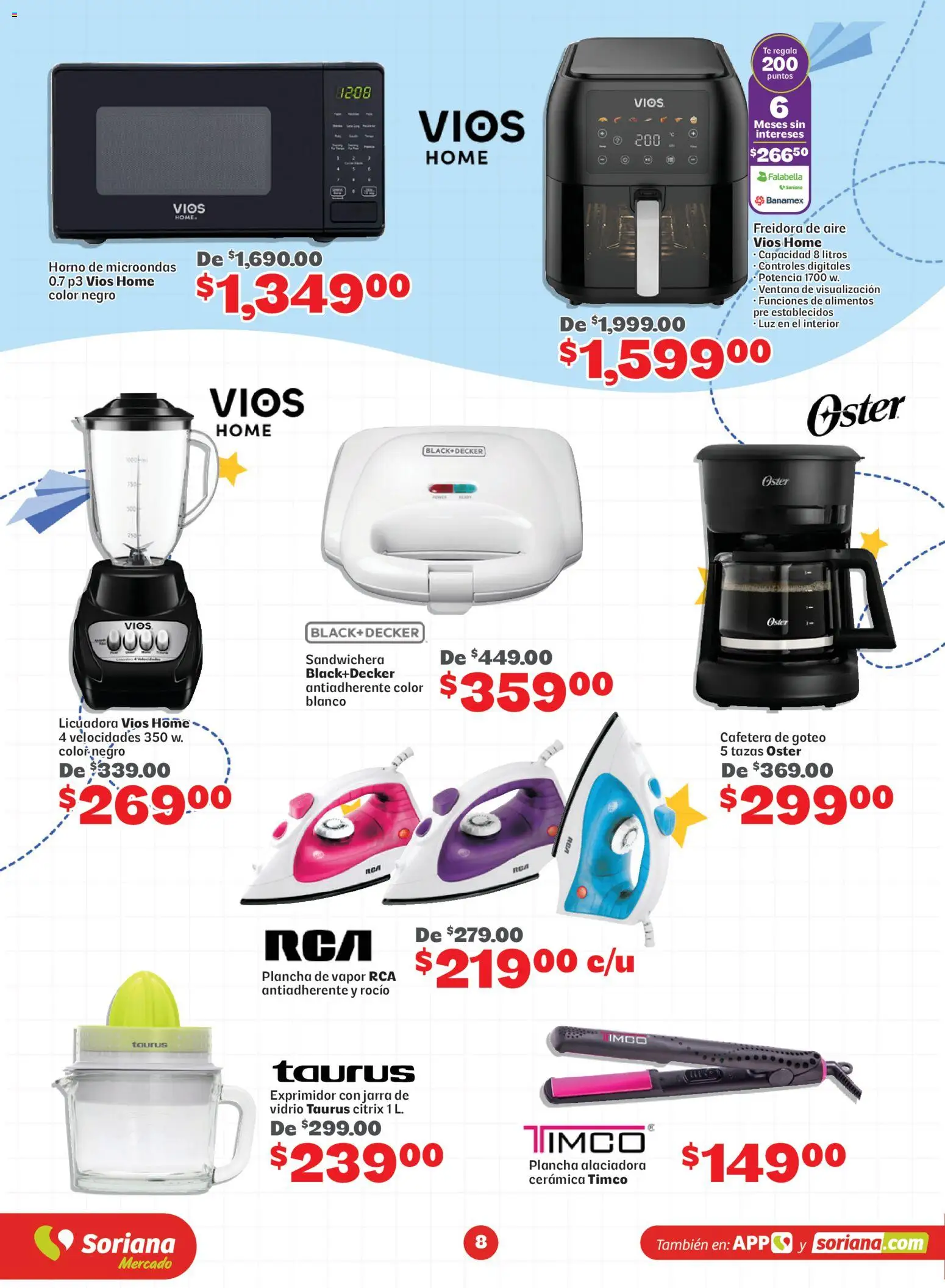 Nuevas ofertas de Soriana válidas en toda la República Mexicana desde el 20/07/2026. ¡Encuentra las mejores ofertas en Soriana Más útiles más ahorro Mercado Nacional! | Página: 8 | Productos: Licuadora, Plancha, Exprimidor, Freidora